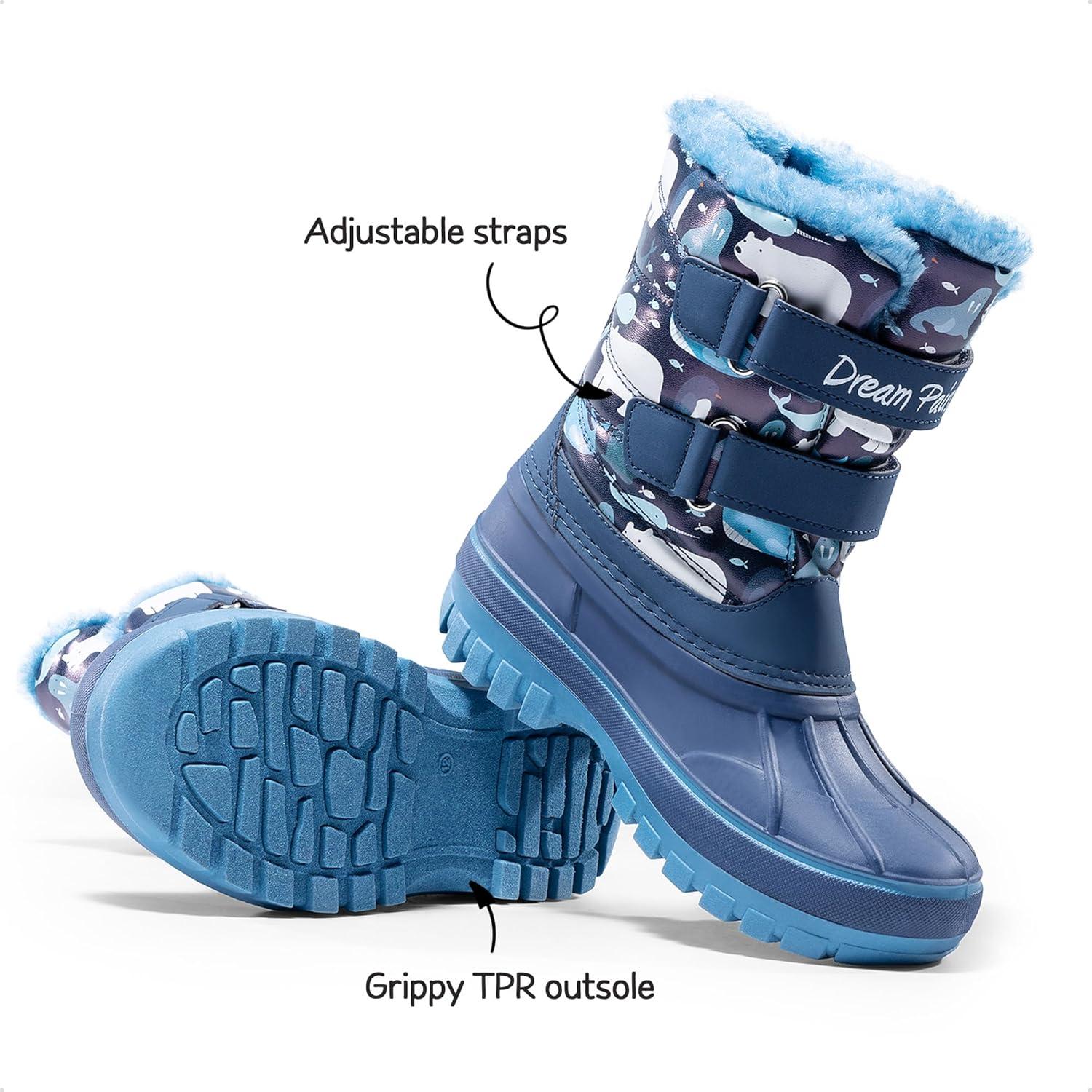 imageDREAM PAIRS Boys Girls Snow Boots WaterResistant Outdoor Sport Warm Cozy AntiSlip Cute Ankle Winter Shoes for ToddlerLittleBig KidBlueNavy