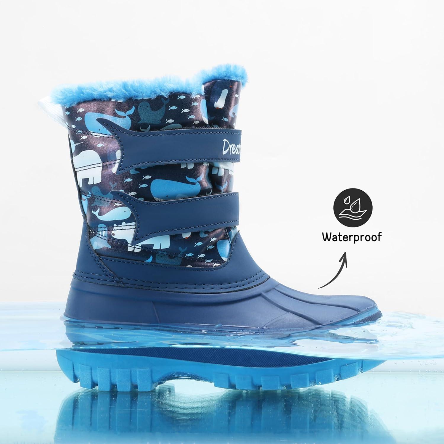imageDREAM PAIRS Boys Girls Snow Boots WaterResistant Outdoor Sport Warm Cozy AntiSlip Cute Ankle Winter Shoes for ToddlerLittleBig KidBlueNavy