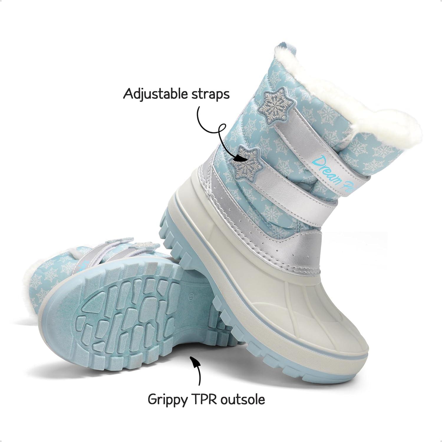 imageDREAM PAIRS Boys Girls Snow Boots WaterResistant Outdoor Sport Warm Cozy AntiSlip Cute Ankle Winter Shoes for ToddlerLittleBig KidLight BlueWhite