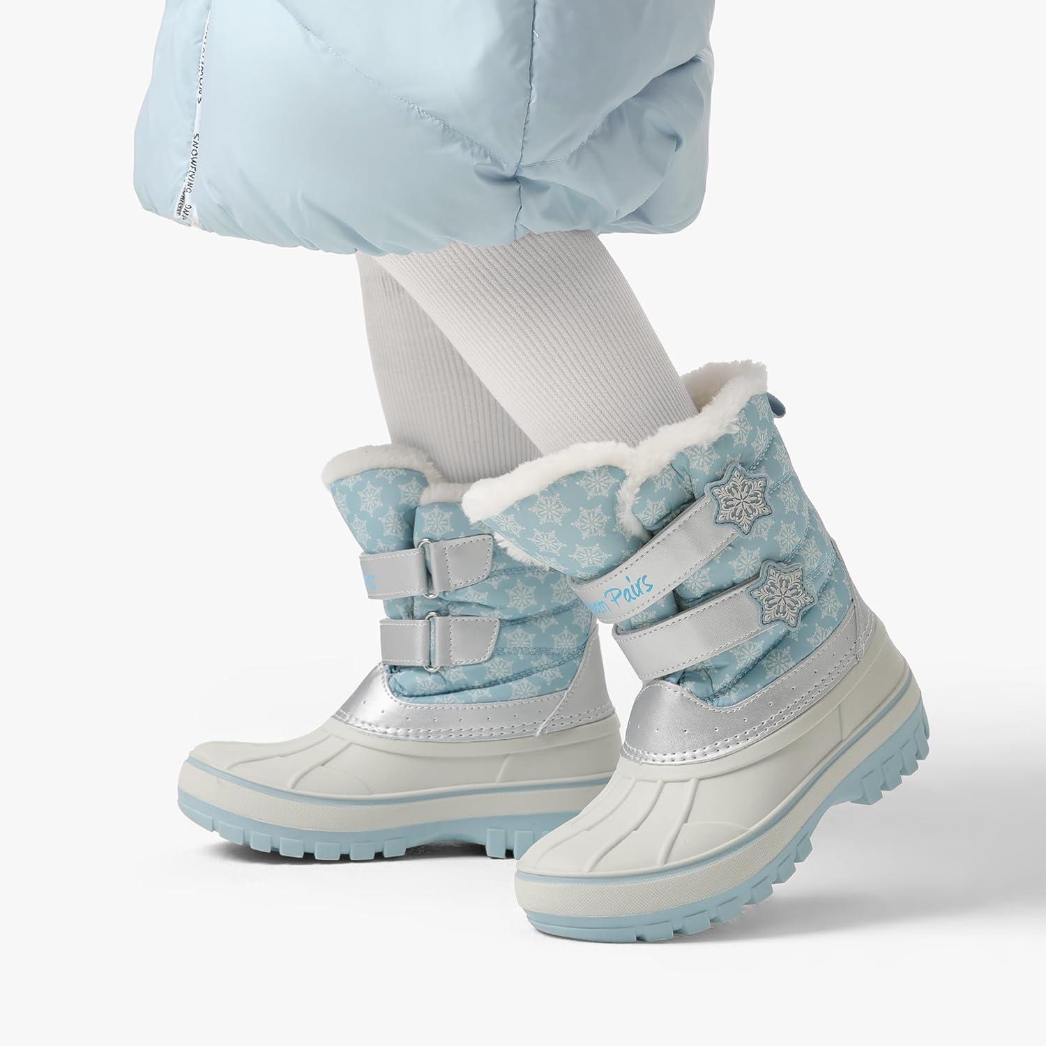 imageDREAM PAIRS Boys Girls Snow Boots WaterResistant Outdoor Sport Warm Cozy AntiSlip Cute Ankle Winter Shoes for ToddlerLittleBig KidLight BlueWhite