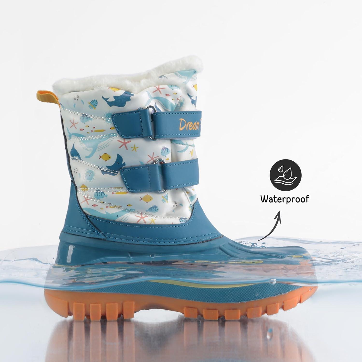 imageDREAM PAIRS Boys Girls Snow Boots WaterResistant Outdoor Sport Warm Cozy AntiSlip Cute Ankle Winter Shoes for ToddlerLittleBig KidLight BlueWhiteYellow