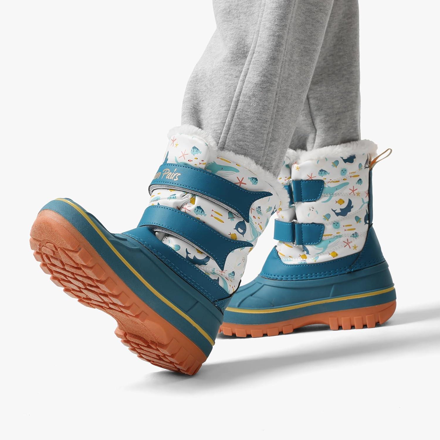 imageDREAM PAIRS Boys Girls Snow Boots WaterResistant Outdoor Sport Warm Cozy AntiSlip Cute Ankle Winter Shoes for ToddlerLittleBig KidLight BlueWhiteYellow