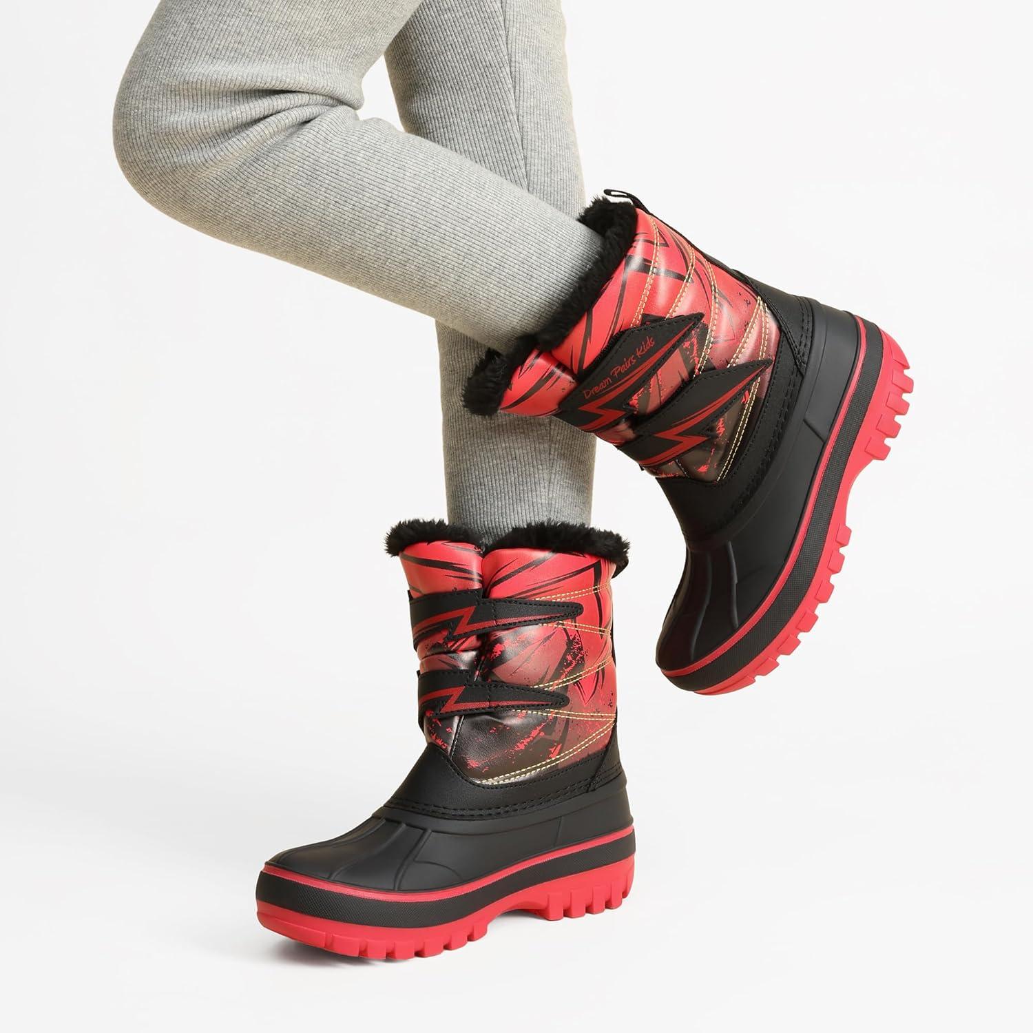 imageDREAM PAIRS Boys Girls Snow Boots WaterResistant Outdoor Sport Warm Cozy AntiSlip Cute Ankle Winter Shoes for ToddlerLittleBig KidRedBlack