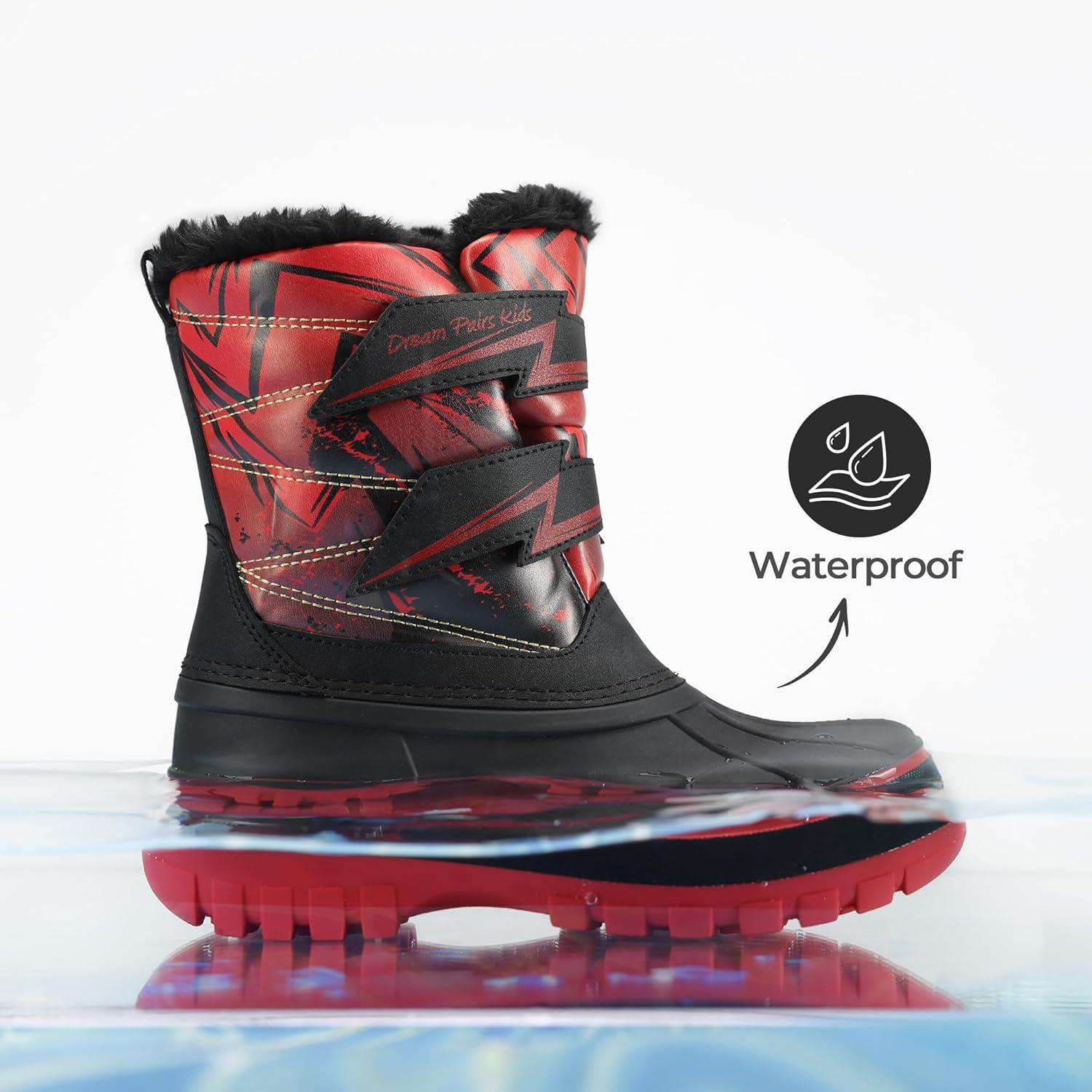 imageDREAM PAIRS Boys Girls Snow Boots WaterResistant Outdoor Sport Warm Cozy AntiSlip Cute Ankle Winter Shoes for ToddlerLittleBig KidRedBlack