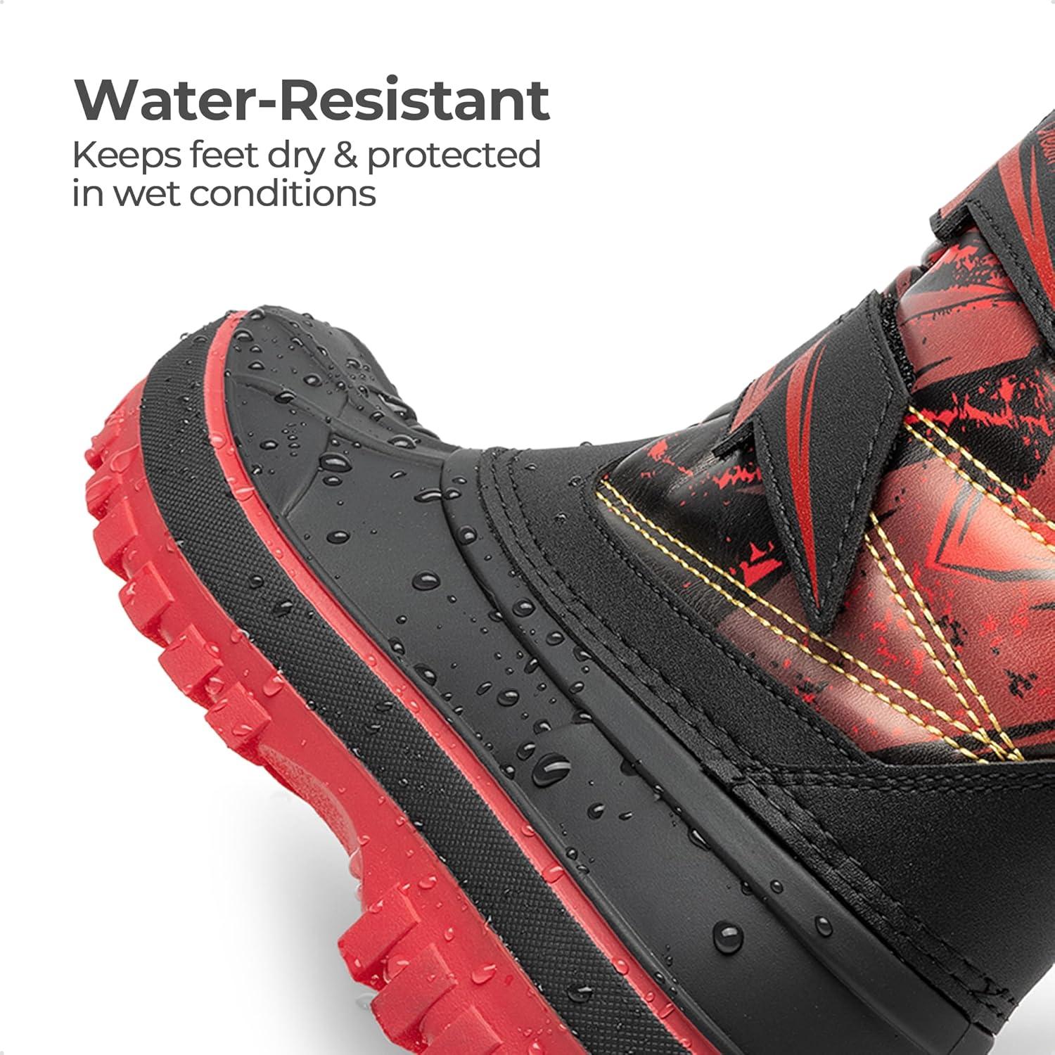 imageDREAM PAIRS Boys Girls Snow Boots WaterResistant Outdoor Sport Warm Cozy AntiSlip Cute Ankle Winter Shoes for ToddlerLittleBig KidRedBlack