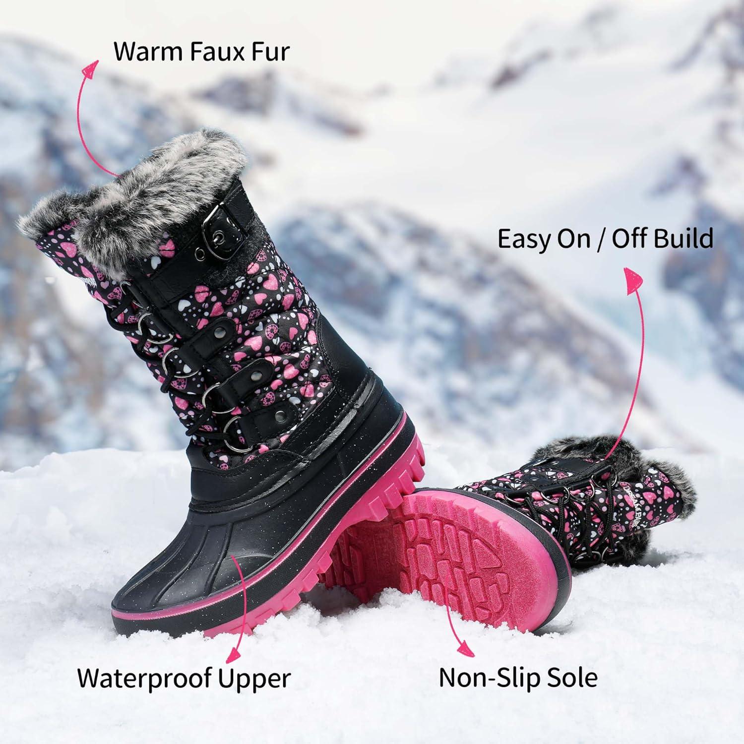 imageDREAM PAIRS Boys Girls Snow Boots WaterResistant Outdoor Warm Cozy AntiSlip Mid Calf Faux Fur Lining Insulated Winter Shoes for LittleBig KidsBlackPink