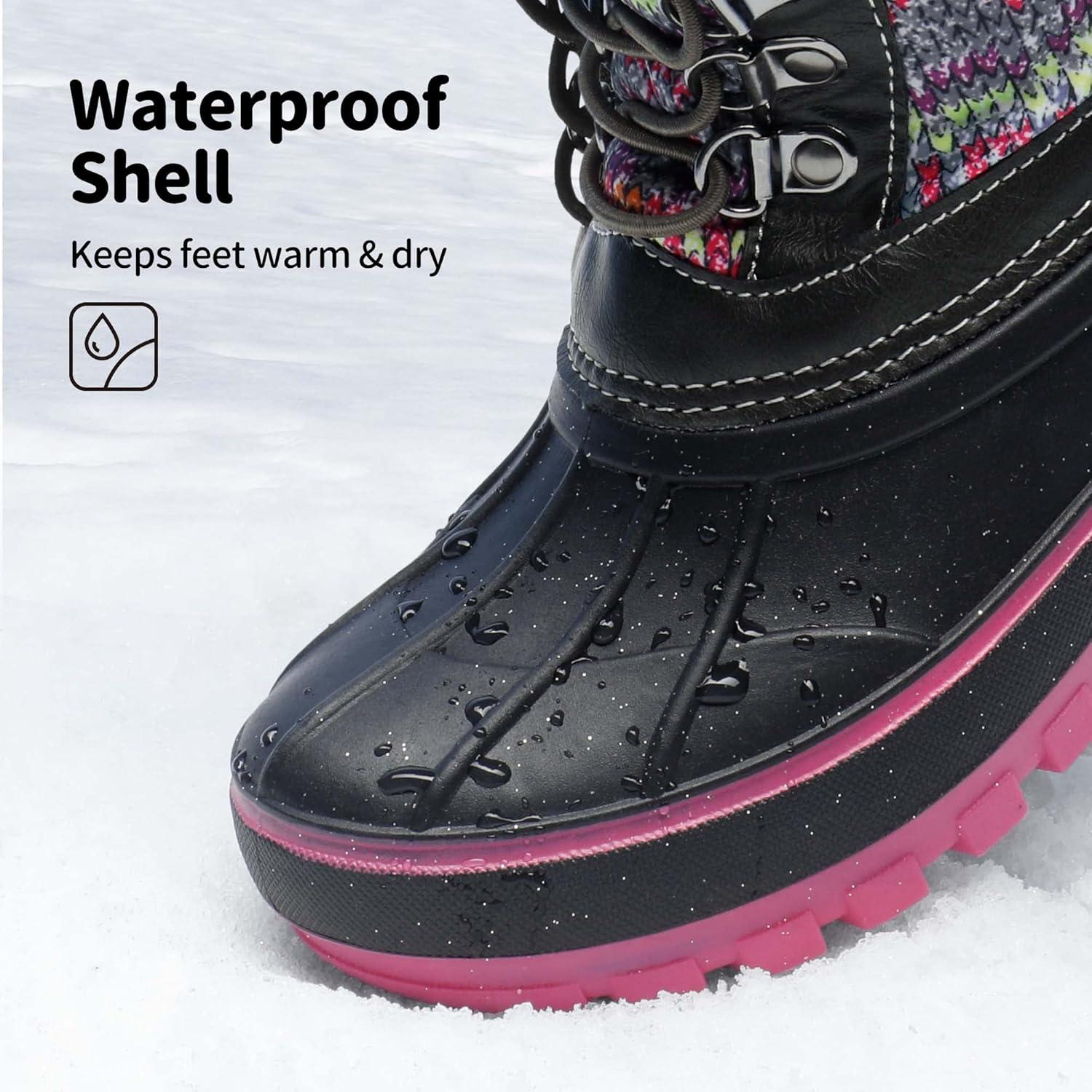 imageDREAM PAIRS Boys Girls Snow Boots WaterResistant Outdoor Warm Cozy AntiSlip Mid Calf Faux Fur Lining Insulated Winter Shoes for LittleBig KidsGreyFuchsia