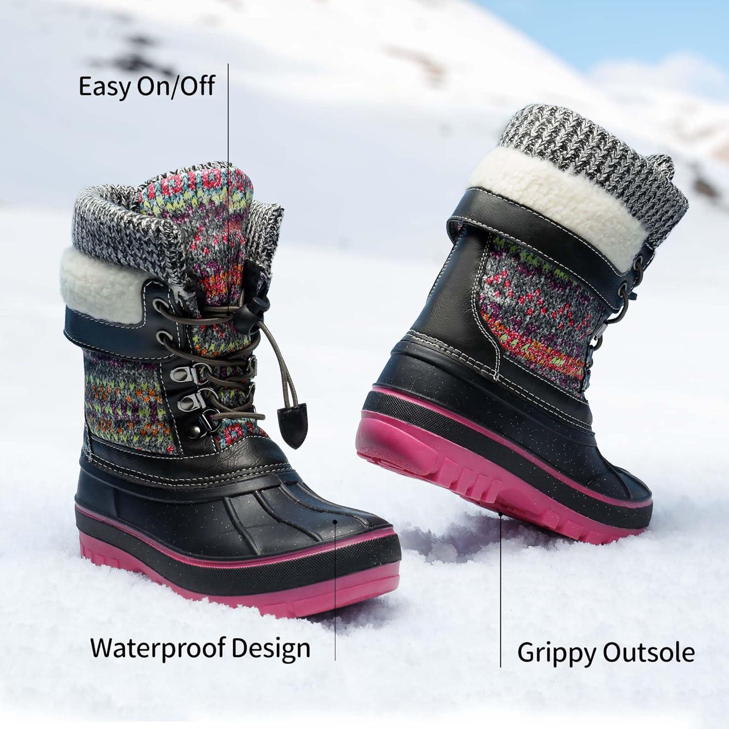imageDREAM PAIRS Boys Girls Snow Boots WaterResistant Outdoor Warm Cozy AntiSlip Mid Calf Faux Fur Lining Insulated Winter Shoes for LittleBig KidsGreyFuchsia
