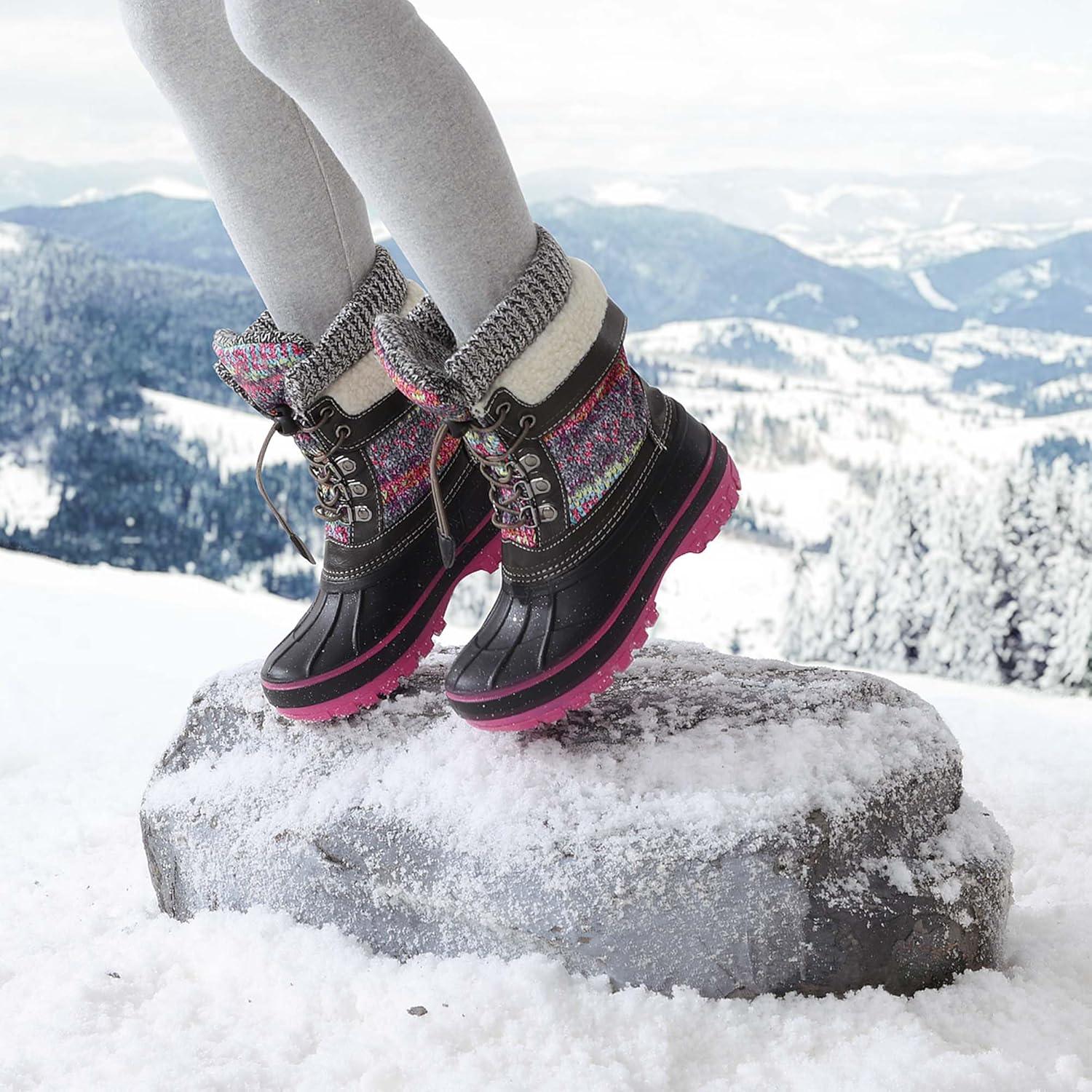 imageDREAM PAIRS Boys Girls Snow Boots WaterResistant Outdoor Warm Cozy AntiSlip Mid Calf Faux Fur Lining Insulated Winter Shoes for LittleBig KidsGreyFuchsia