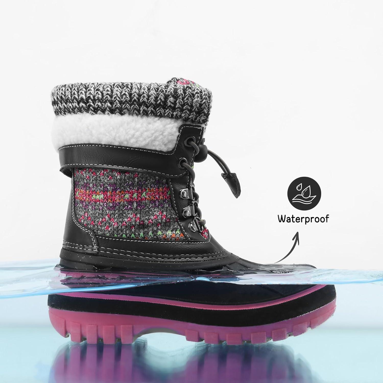 imageDREAM PAIRS Boys Girls Snow Boots WaterResistant Outdoor Warm Cozy AntiSlip Mid Calf Faux Fur Lining Insulated Winter Shoes for LittleBig KidsGreyFuchsia