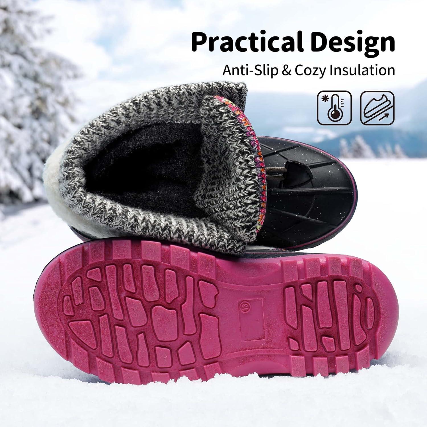 imageDREAM PAIRS Boys Girls Snow Boots WaterResistant Outdoor Warm Cozy AntiSlip Mid Calf Faux Fur Lining Insulated Winter Shoes for LittleBig KidsGreyFuchsia