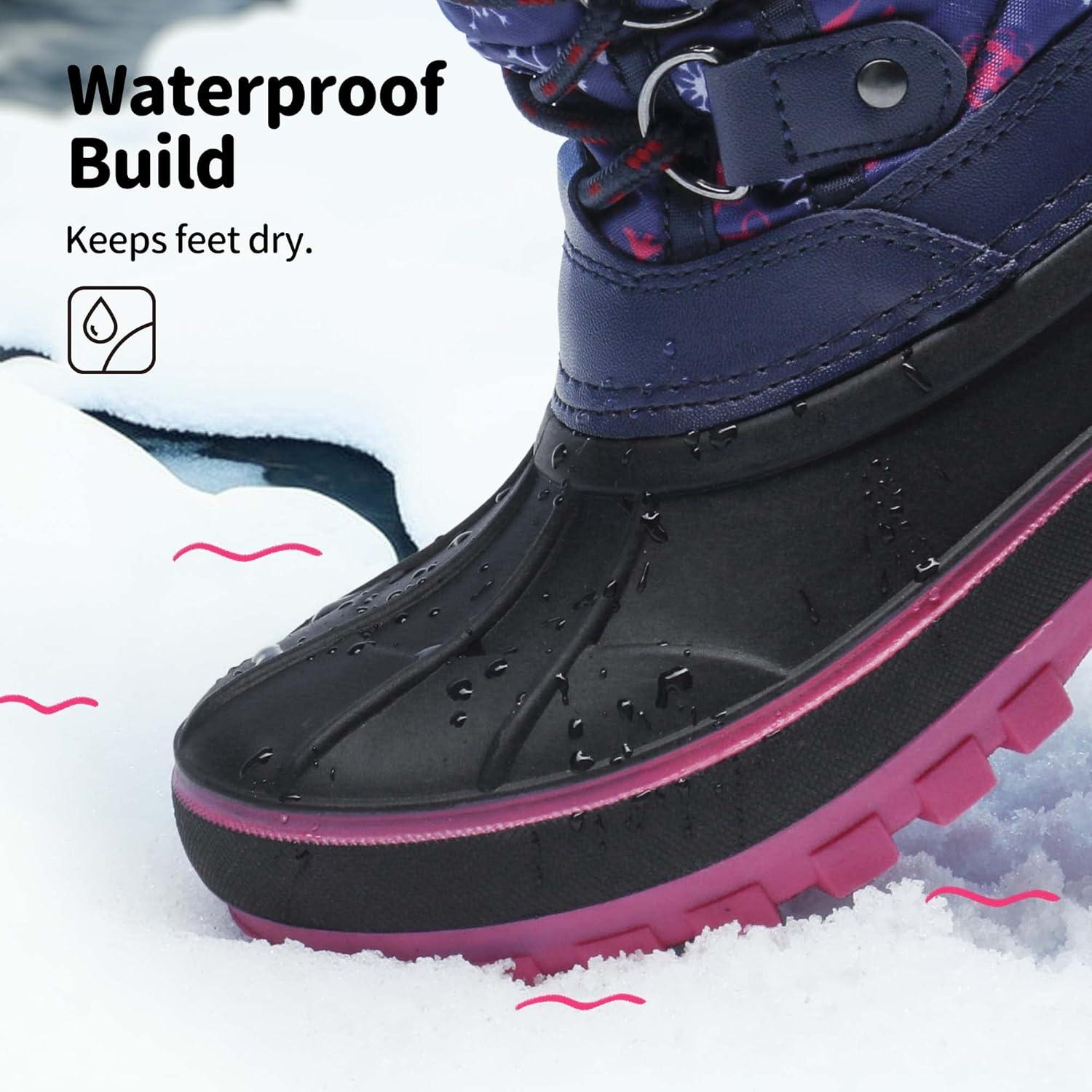 imageDREAM PAIRS Boys Girls Snow Boots WaterResistant Outdoor Warm Cozy AntiSlip Mid Calf Faux Fur Lining Insulated Winter Shoes for LittleBig KidsNavyFuchsia