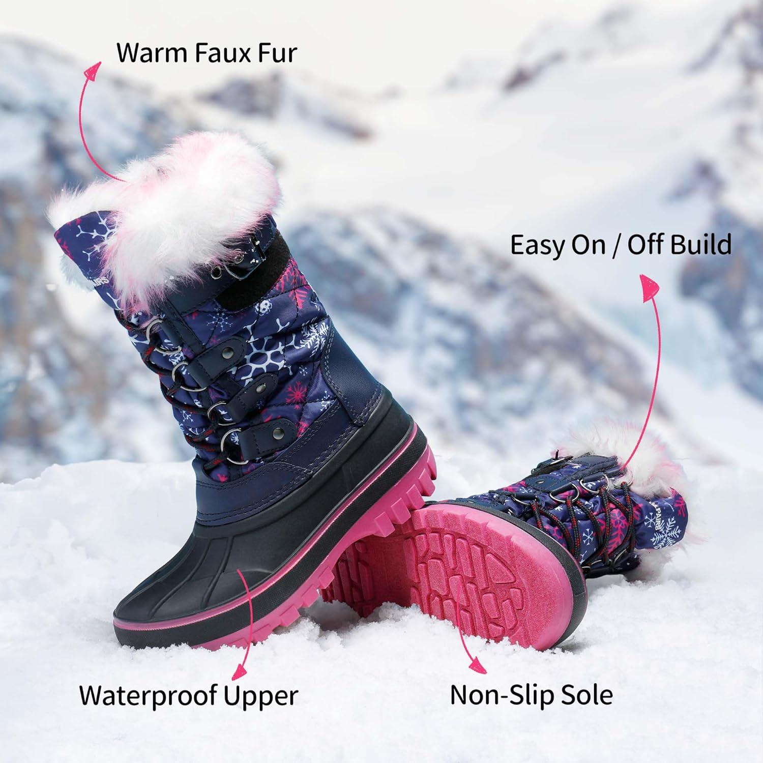 imageDREAM PAIRS Boys Girls Snow Boots WaterResistant Outdoor Warm Cozy AntiSlip Mid Calf Faux Fur Lining Insulated Winter Shoes for LittleBig KidsNavyFuchsia