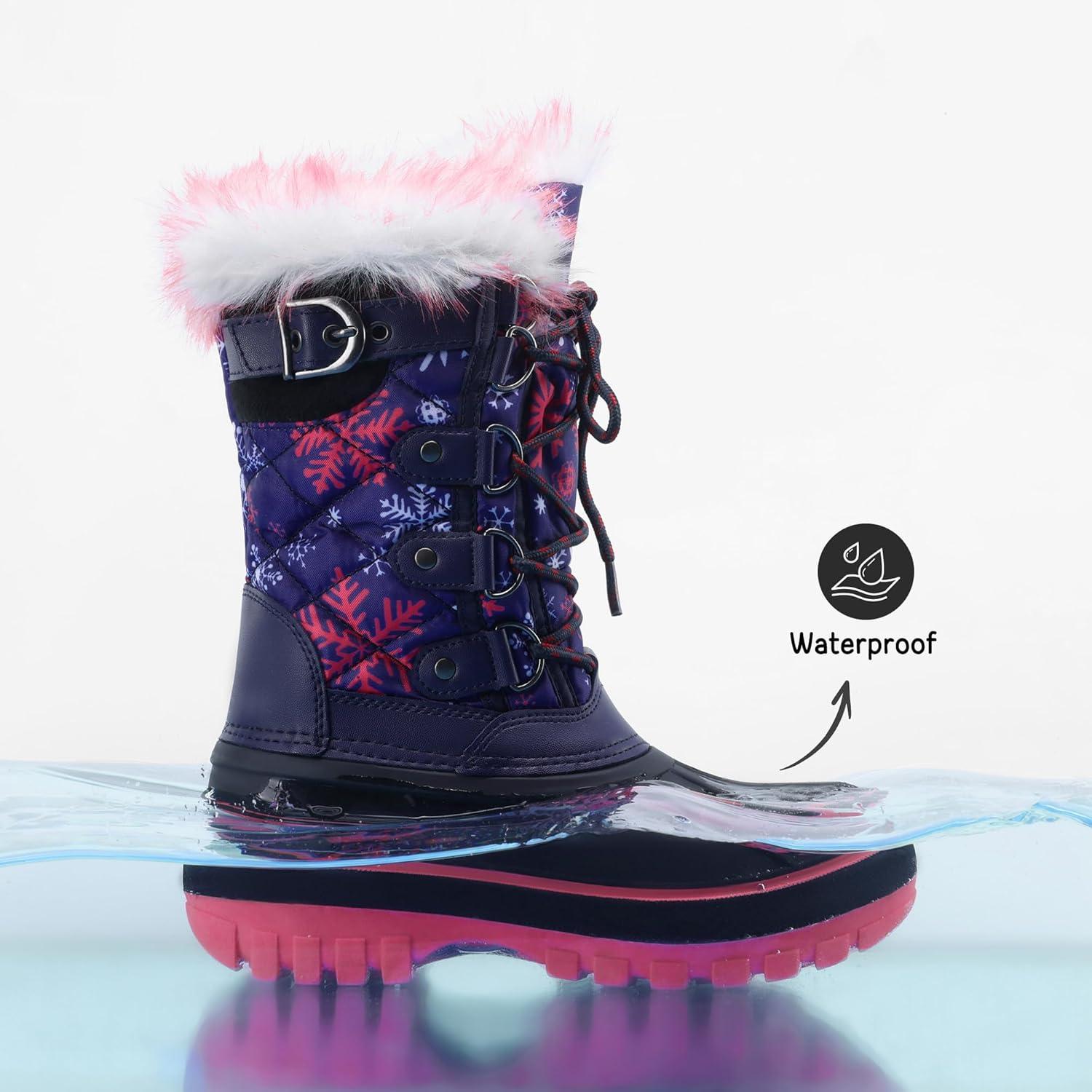 imageDREAM PAIRS Boys Girls Snow Boots WaterResistant Outdoor Warm Cozy AntiSlip Mid Calf Faux Fur Lining Insulated Winter Shoes for LittleBig KidsNavyFuchsia