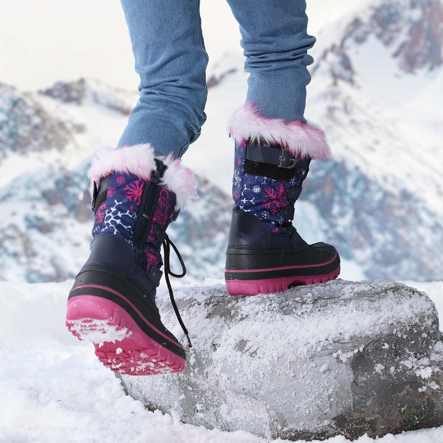 imageDREAM PAIRS Boys Girls Snow Boots WaterResistant Outdoor Warm Cozy AntiSlip Mid Calf Faux Fur Lining Insulated Winter Shoes for LittleBig KidsNavyFuchsia