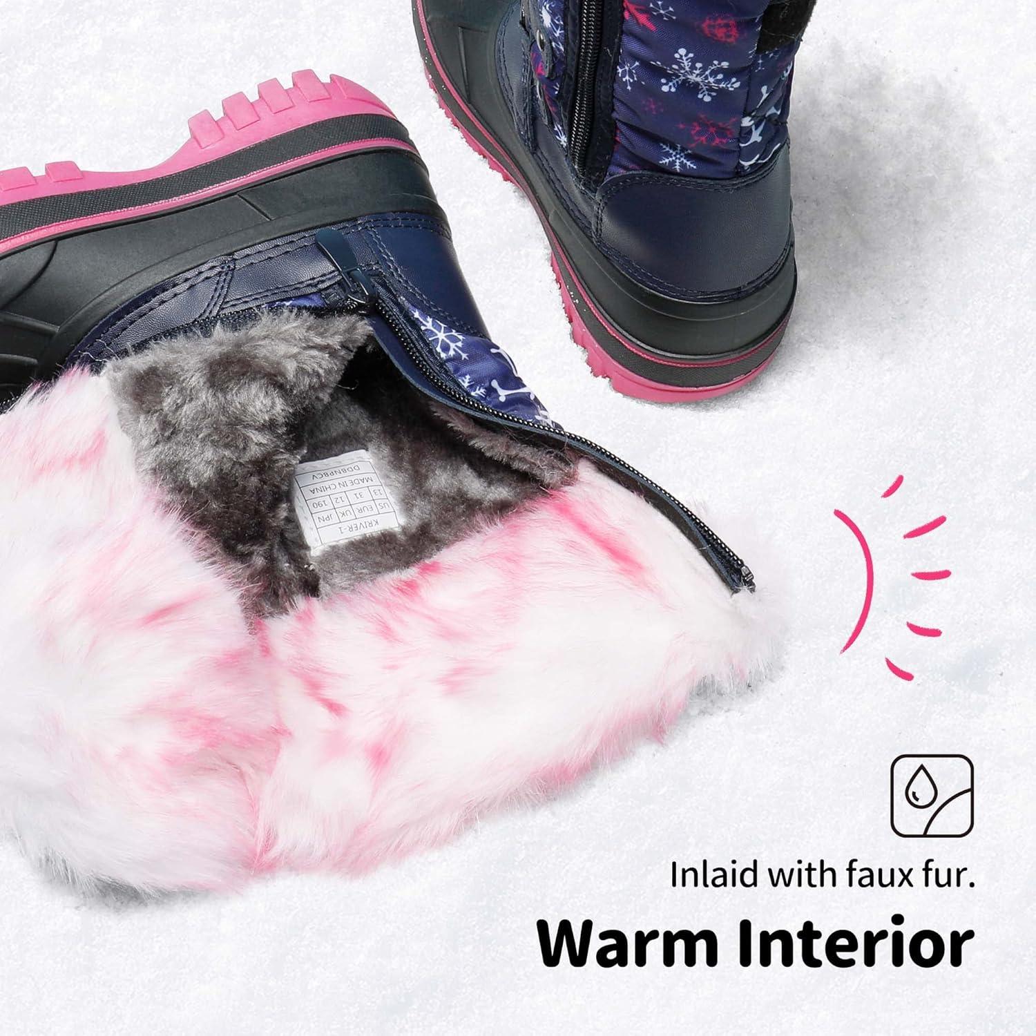 imageDREAM PAIRS Boys Girls Snow Boots WaterResistant Outdoor Warm Cozy AntiSlip Mid Calf Faux Fur Lining Insulated Winter Shoes for LittleBig KidsNavyFuchsia