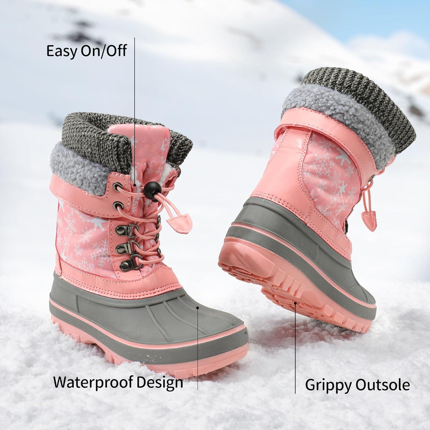 imageDREAM PAIRS Boys Girls Snow Boots WaterResistant Outdoor Warm Cozy AntiSlip Mid Calf Faux Fur Lining Insulated Winter Shoes for LittleBig KidsPink