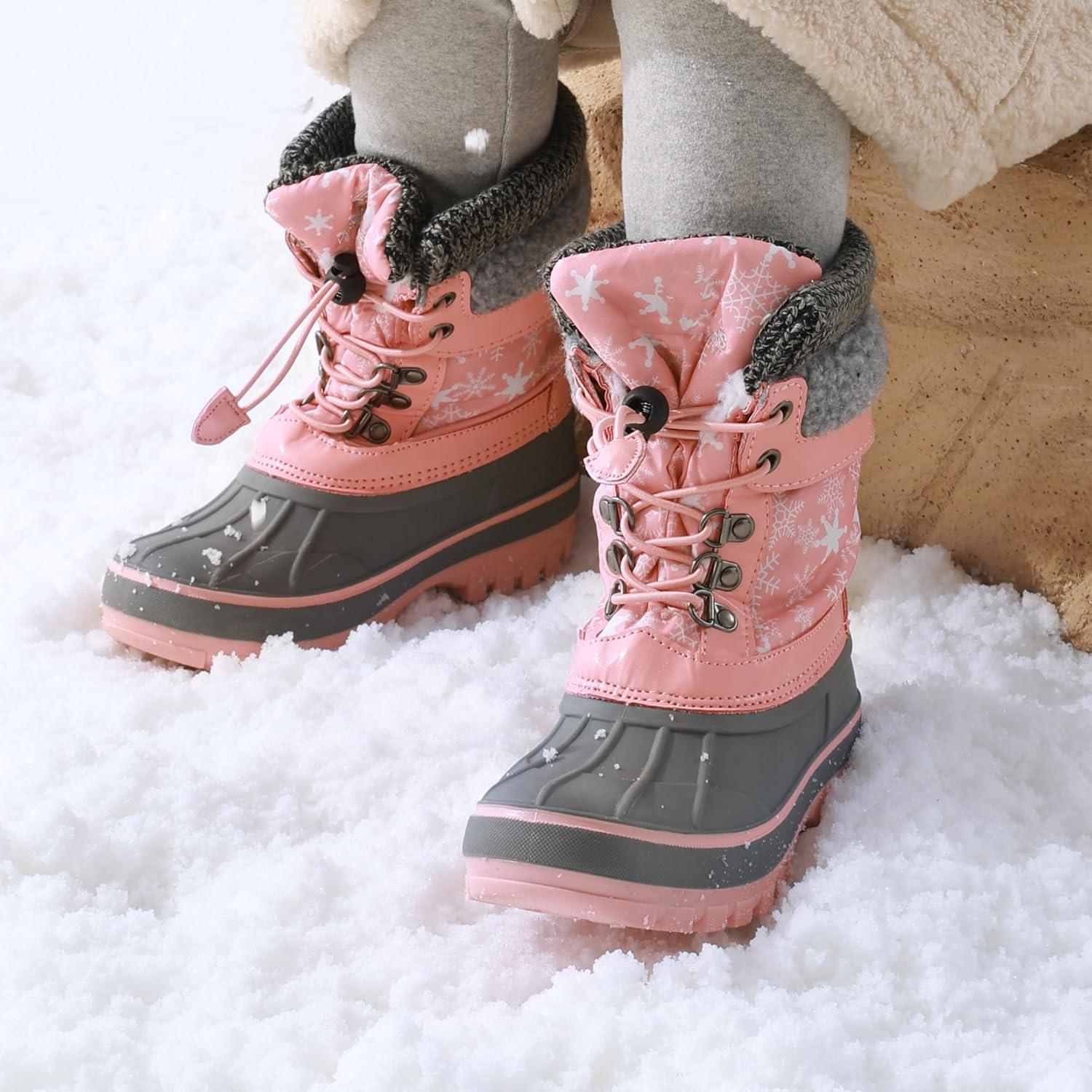 imageDREAM PAIRS Boys Girls Snow Boots WaterResistant Outdoor Warm Cozy AntiSlip Mid Calf Faux Fur Lining Insulated Winter Shoes for LittleBig KidsPink