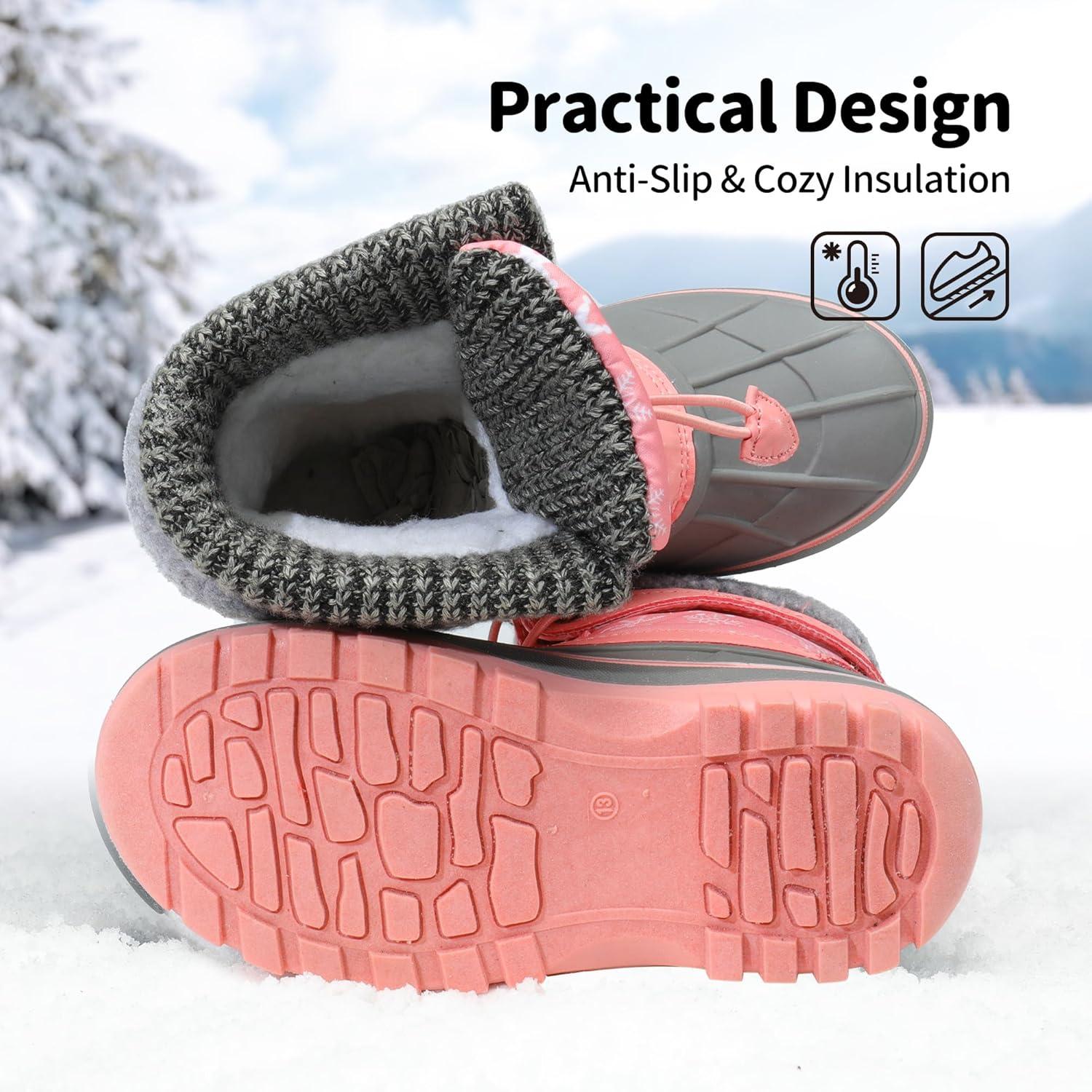 imageDREAM PAIRS Boys Girls Snow Boots WaterResistant Outdoor Warm Cozy AntiSlip Mid Calf Faux Fur Lining Insulated Winter Shoes for LittleBig KidsPink