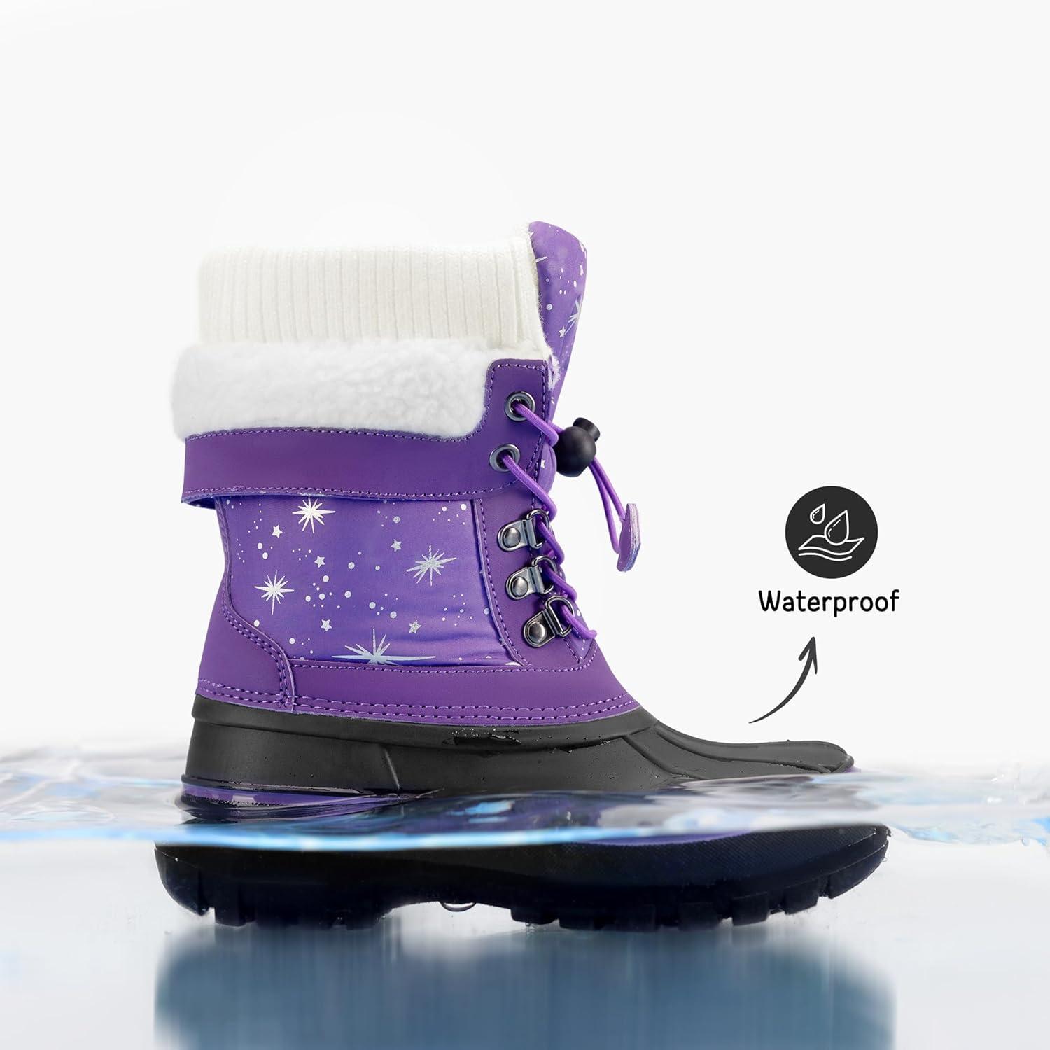 imageDREAM PAIRS Boys Girls Snow Boots WaterResistant Outdoor Warm Cozy AntiSlip Mid Calf Faux Fur Lining Insulated Winter Shoes for LittleBig KidsPurple