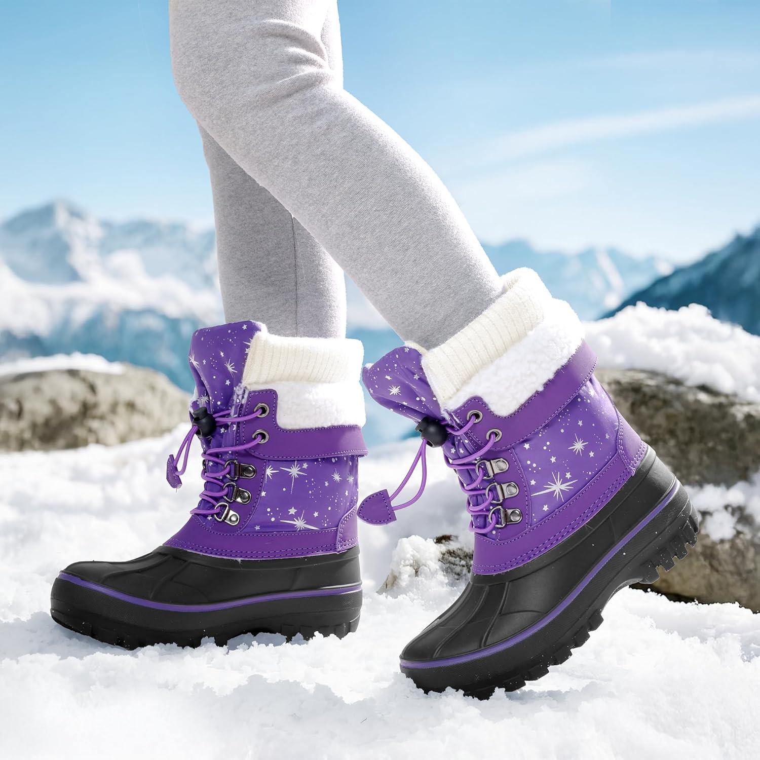 imageDREAM PAIRS Boys Girls Snow Boots WaterResistant Outdoor Warm Cozy AntiSlip Mid Calf Faux Fur Lining Insulated Winter Shoes for LittleBig KidsPurple