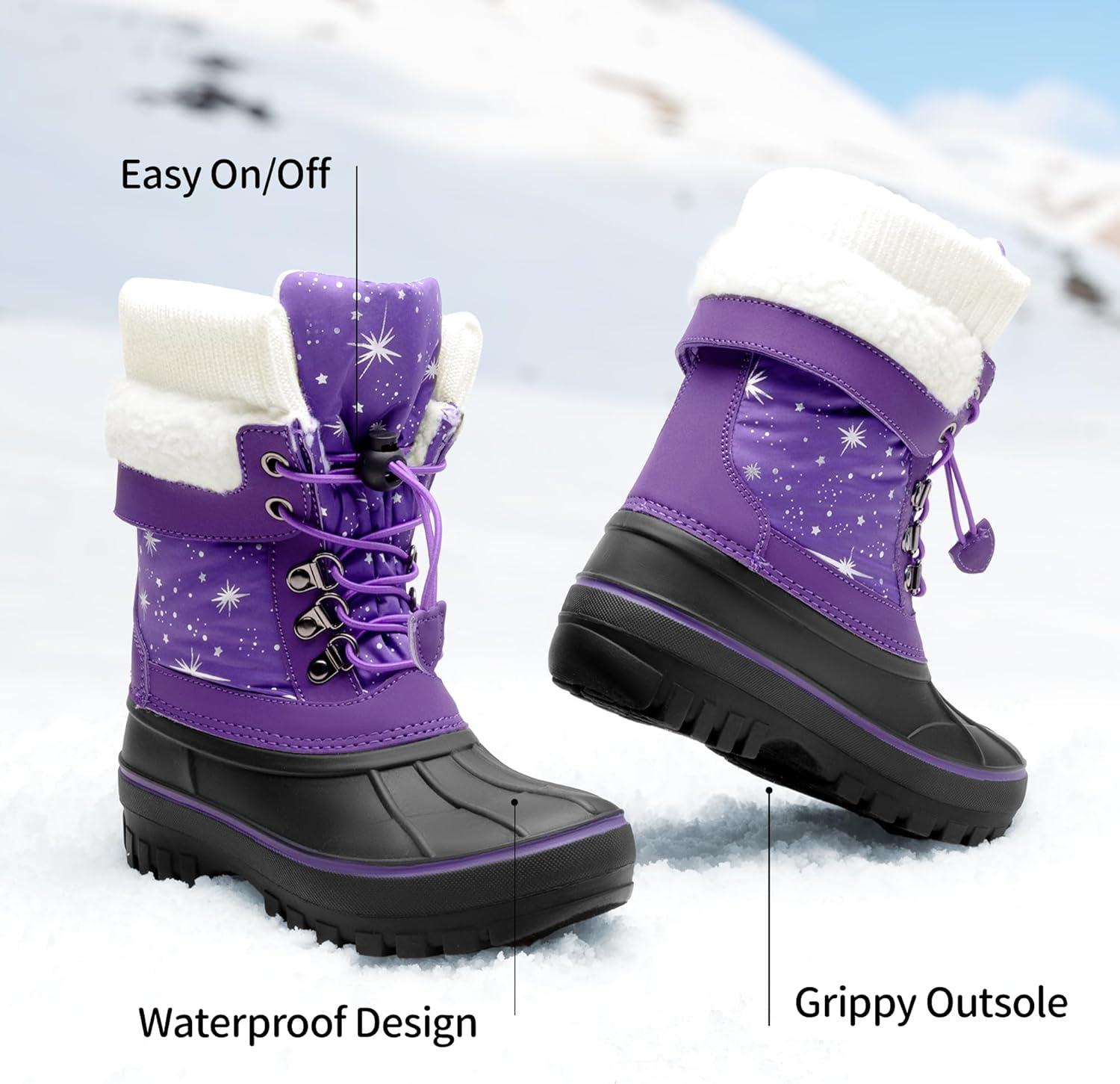 imageDREAM PAIRS Boys Girls Snow Boots WaterResistant Outdoor Warm Cozy AntiSlip Mid Calf Faux Fur Lining Insulated Winter Shoes for LittleBig KidsPurple