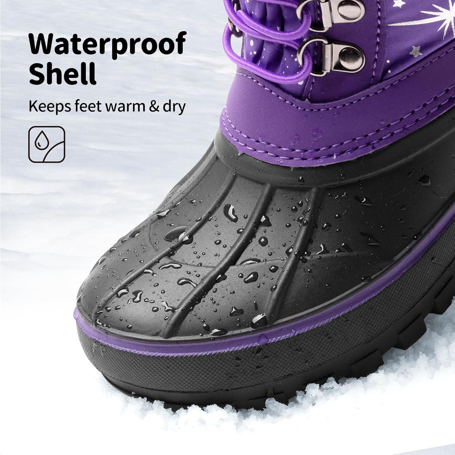 imageDREAM PAIRS Boys Girls Snow Boots WaterResistant Outdoor Warm Cozy AntiSlip Mid Calf Faux Fur Lining Insulated Winter Shoes for LittleBig KidsPurple