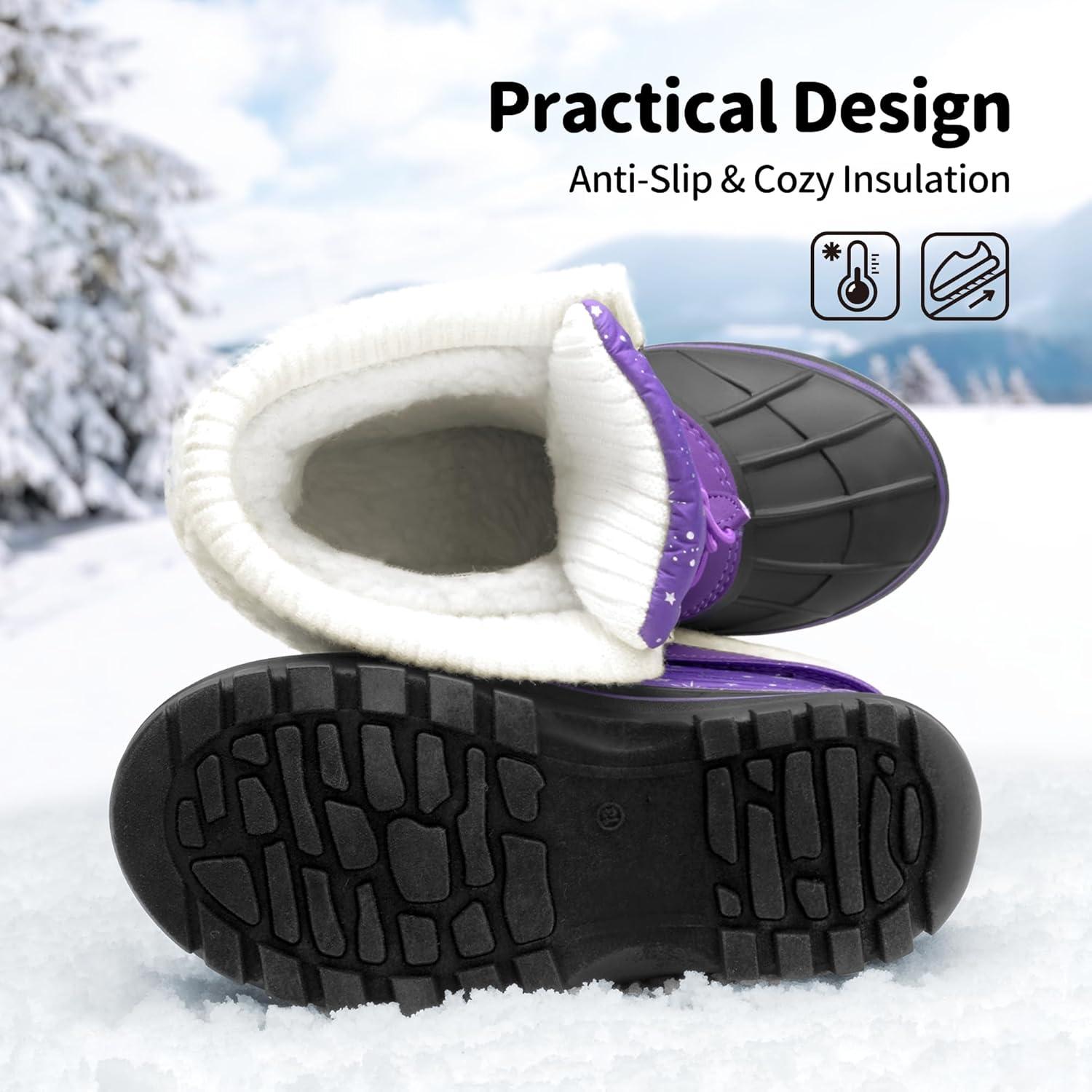 imageDREAM PAIRS Boys Girls Snow Boots WaterResistant Outdoor Warm Cozy AntiSlip Mid Calf Faux Fur Lining Insulated Winter Shoes for LittleBig KidsPurple