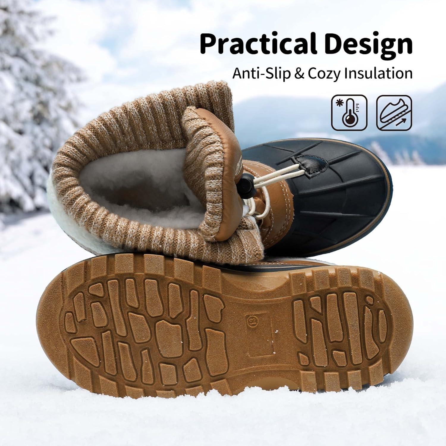 imageDREAM PAIRS Boys Girls Snow Boots WaterResistant Outdoor Warm Cozy AntiSlip Mid Calf Faux Fur Lining Insulated Winter Shoes for LittleBig KidsTan