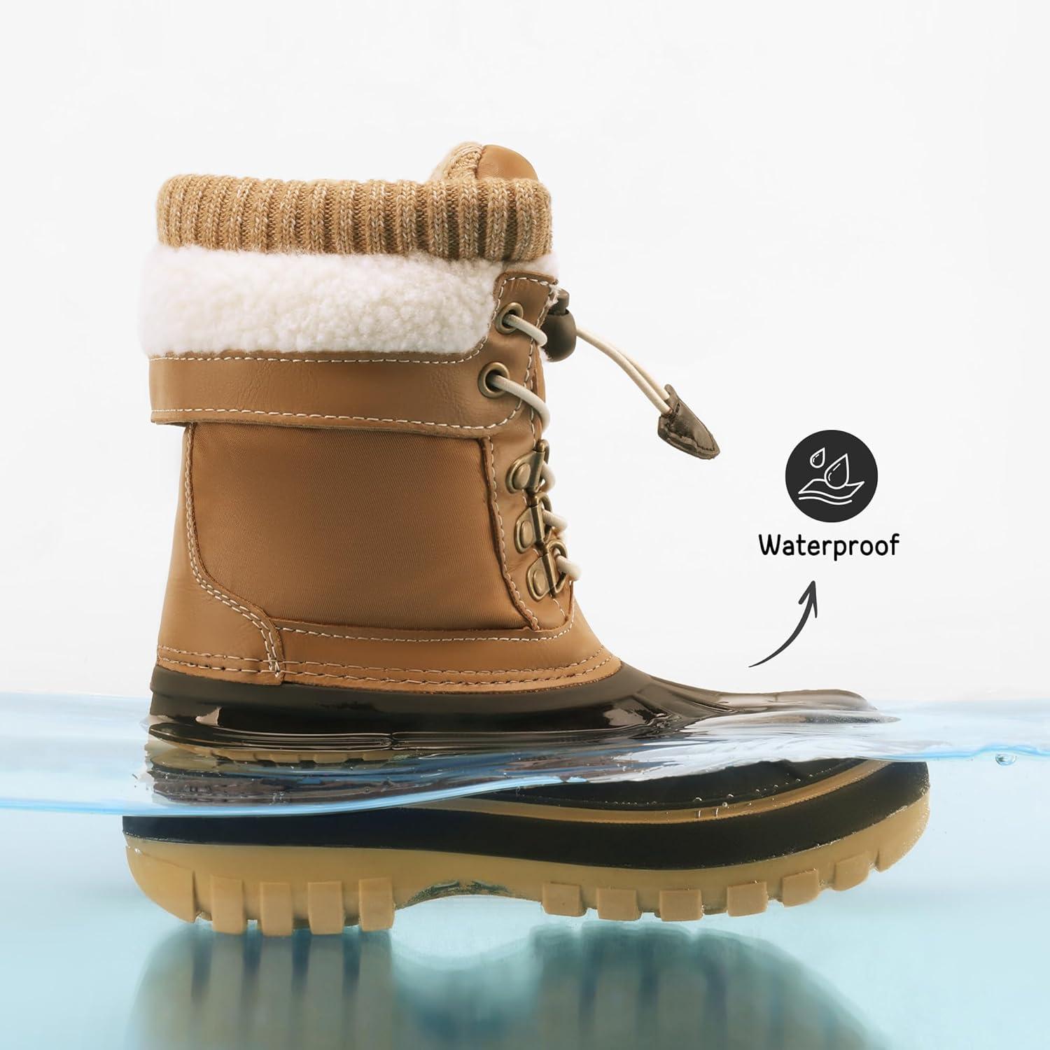 imageDREAM PAIRS Boys Girls Snow Boots WaterResistant Outdoor Warm Cozy AntiSlip Mid Calf Faux Fur Lining Insulated Winter Shoes for LittleBig KidsTan