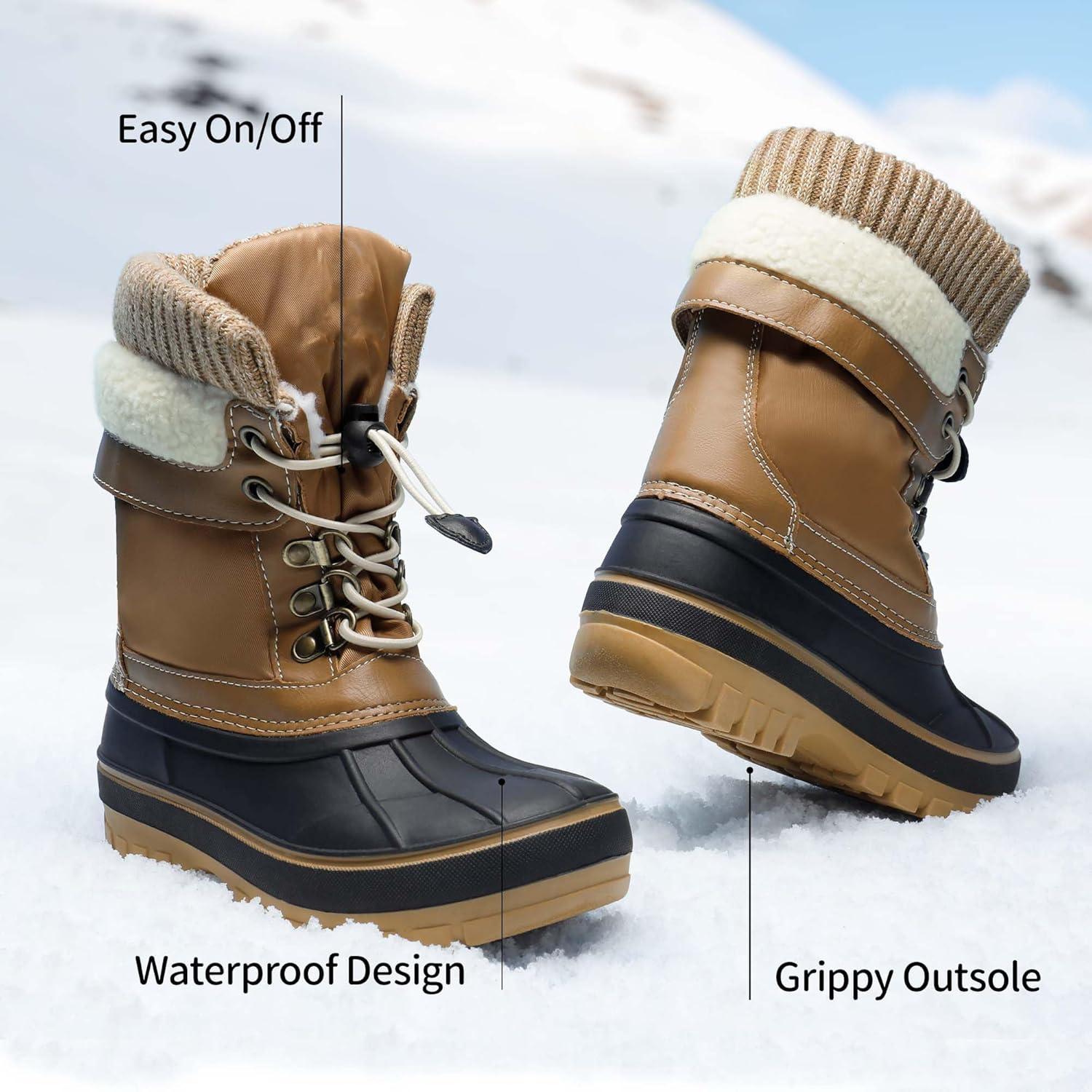 imageDREAM PAIRS Boys Girls Snow Boots WaterResistant Outdoor Warm Cozy AntiSlip Mid Calf Faux Fur Lining Insulated Winter Shoes for LittleBig KidsTan