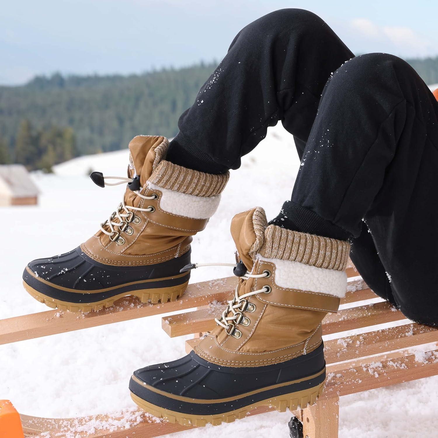 imageDREAM PAIRS Boys Girls Snow Boots WaterResistant Outdoor Warm Cozy AntiSlip Mid Calf Faux Fur Lining Insulated Winter Shoes for LittleBig KidsTan