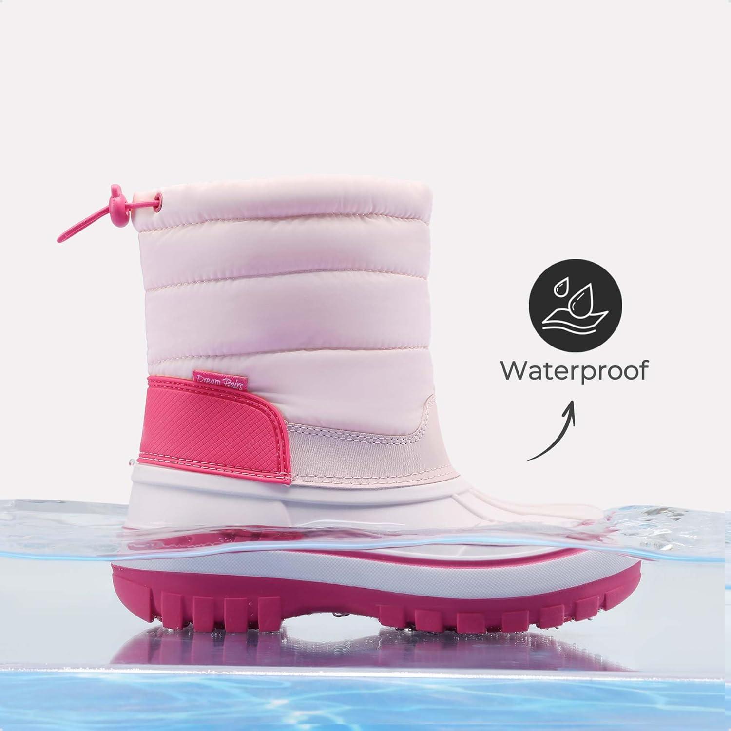 imageDREAM PAIRS Boys Girls Snow Boots WaterResistant Outdoor Warm Cozy AntiSlip Mid Calf Faux Fur Lining Winter Shoes for ToddlerLittleBig KidsPink