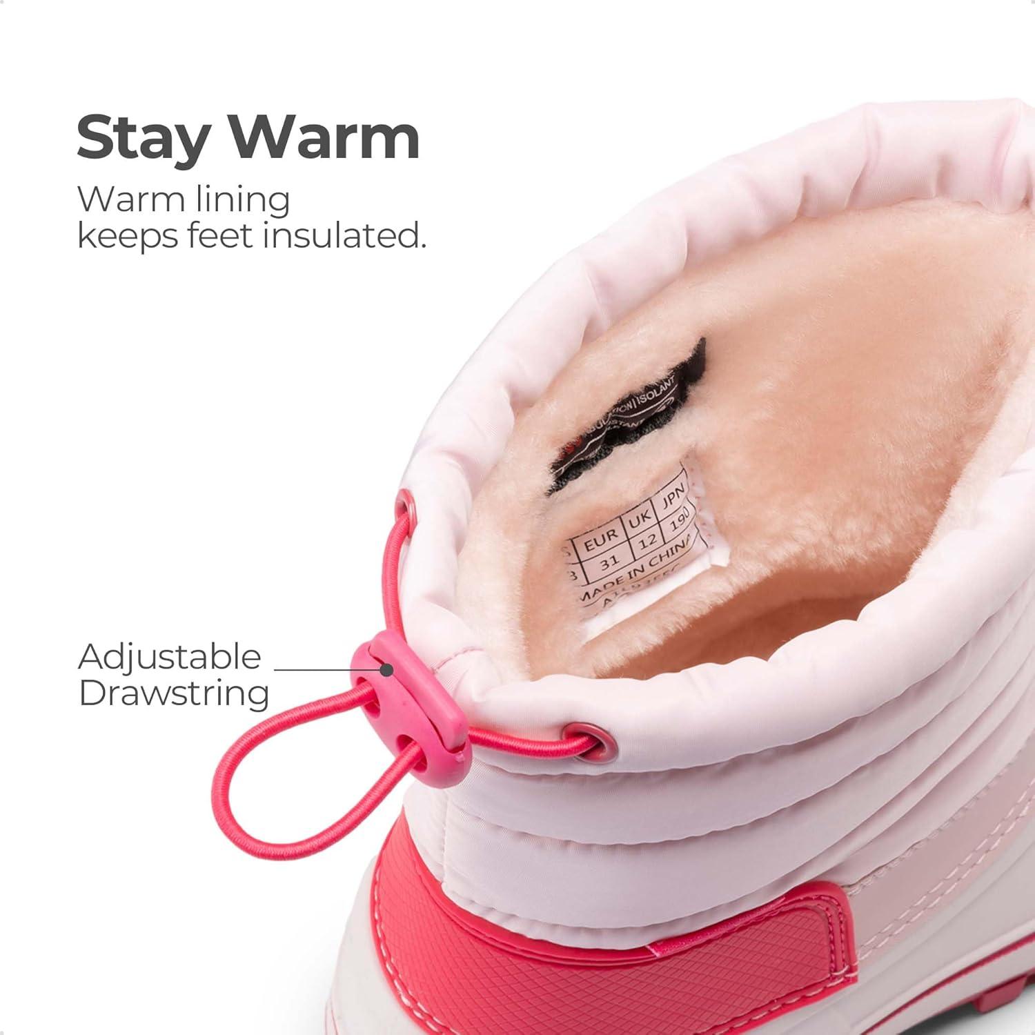 imageDREAM PAIRS Boys Girls Snow Boots WaterResistant Outdoor Warm Cozy AntiSlip Mid Calf Faux Fur Lining Winter Shoes for ToddlerLittleBig KidsPink