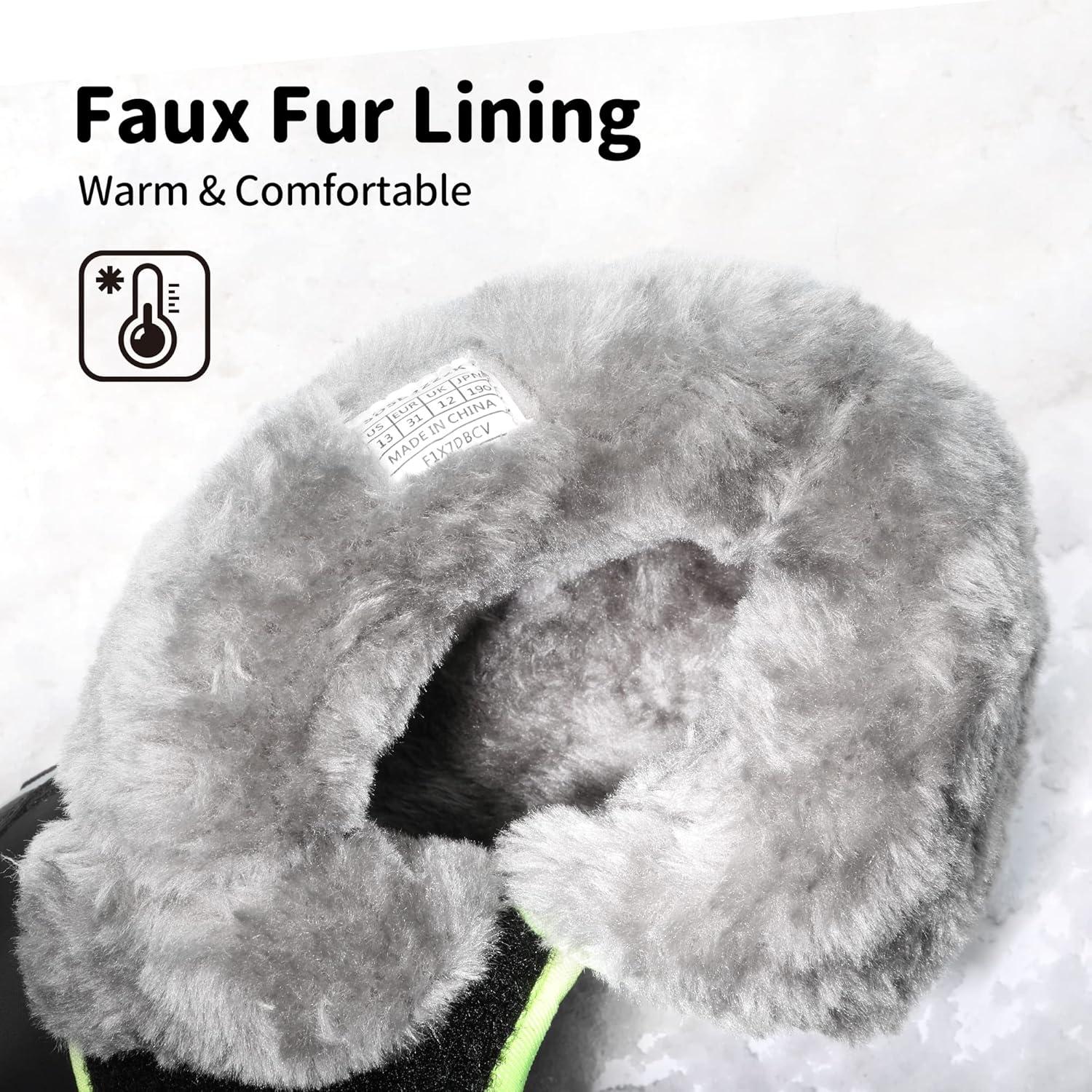 imageDREAM PAIRS Boys Girls Snow Boots Waterproof Hook and Loop Mid Calf Faux Fur Lining Winter Shoes for LittleBig KidsBlack