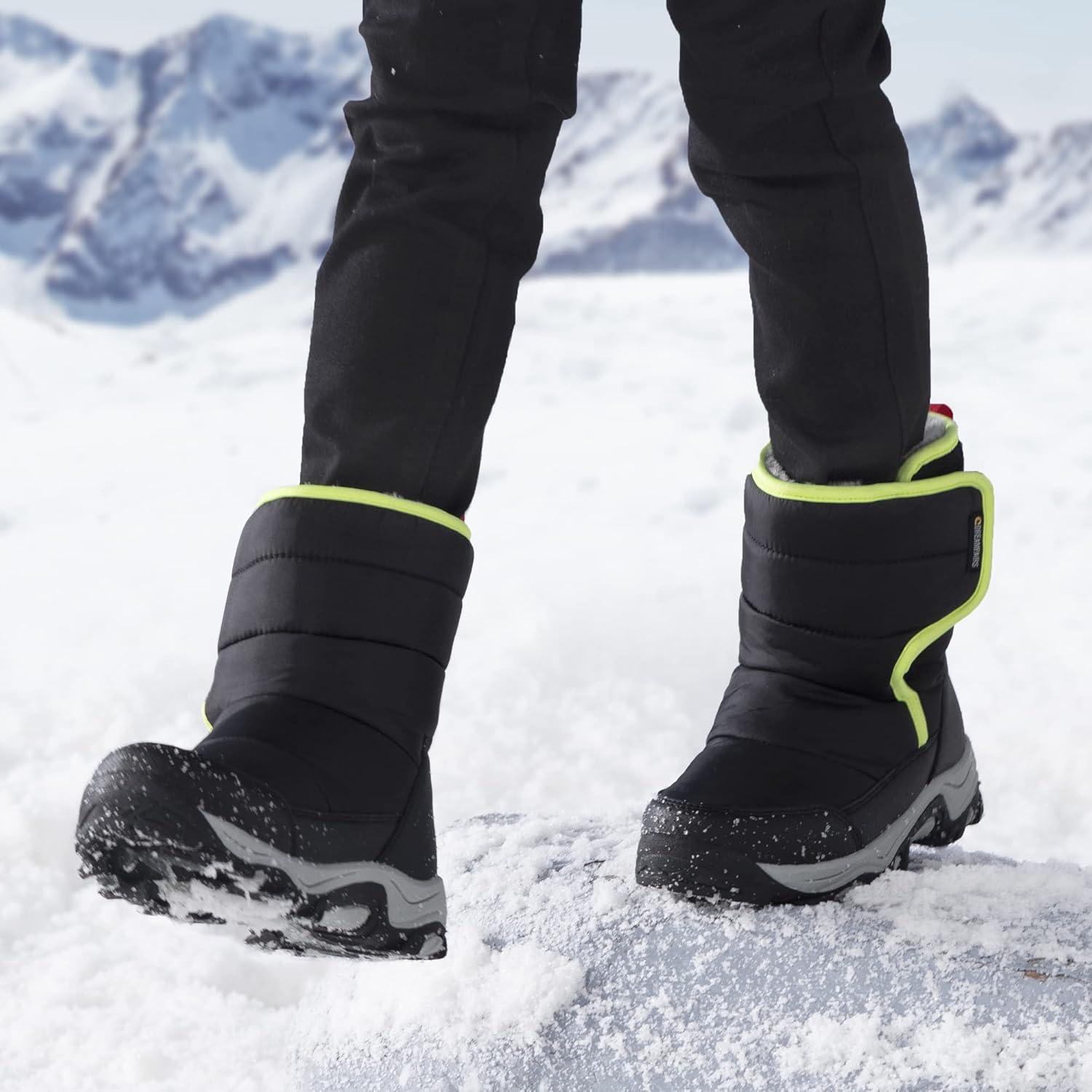 imageDREAM PAIRS Boys Girls Snow Boots Waterproof Hook and Loop Mid Calf Faux Fur Lining Winter Shoes for LittleBig KidsBlack