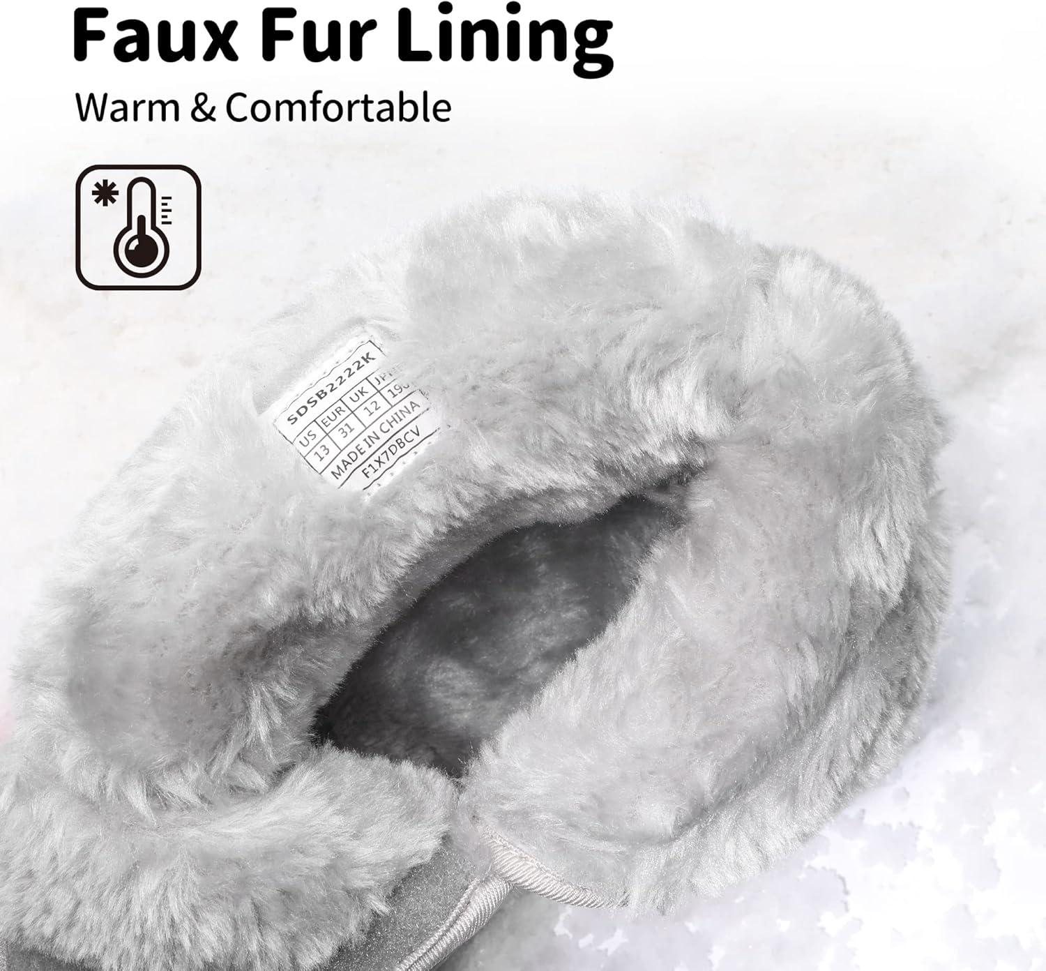 imageDREAM PAIRS Boys Girls Snow Boots Waterproof Hook and Loop Mid Calf Faux Fur Lining Winter Shoes for LittleBig KidsGrayWhiteRed