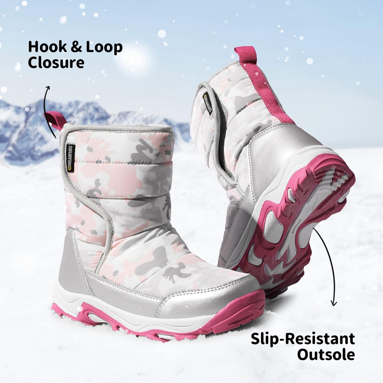 imageDREAM PAIRS Boys Girls Snow Boots Waterproof Hook and Loop Mid Calf Faux Fur Lining Winter Shoes for LittleBig KidsGrayWhiteRed