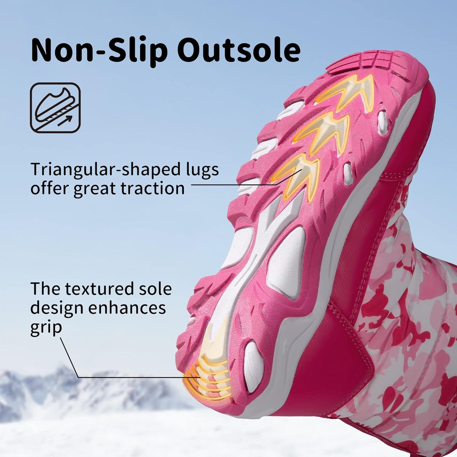 imageDREAM PAIRS Boys Girls Snow Boots Waterproof Hook and Loop Mid Calf Faux Fur Lining Winter Shoes for LittleBig KidsRose Red