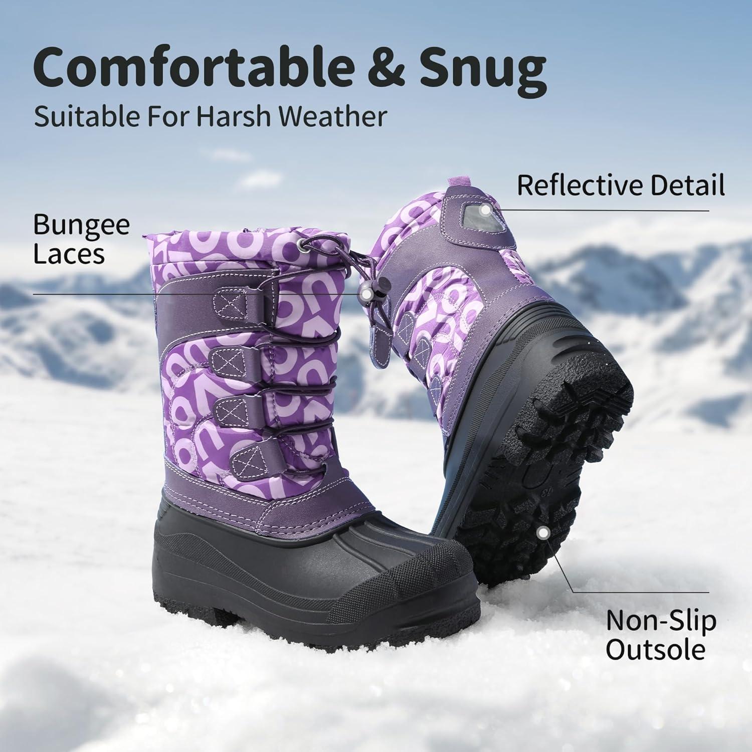 imageDREAM PAIRS Boys Girls Snow Boots Waterproof Outdoor Warm Cozy AntiSlip Mid Calf Faux Fur Lining Winter Shoes for LittleBig KidsBerry