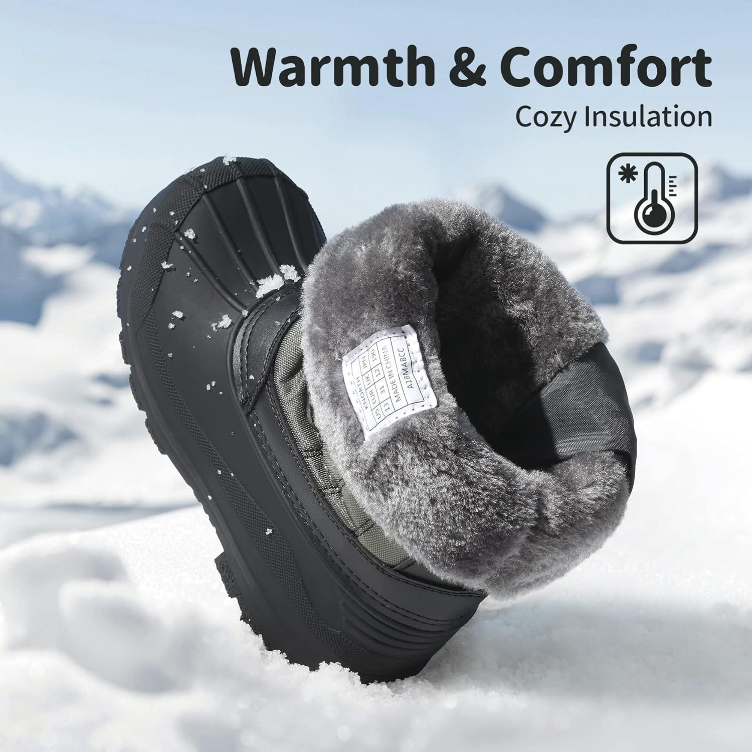 imageDREAM PAIRS Boys Girls Snow Boots Waterproof Outdoor Warm Cozy AntiSlip Mid Calf Faux Fur Lining Winter Shoes for LittleBig KidsBlackGreyRed