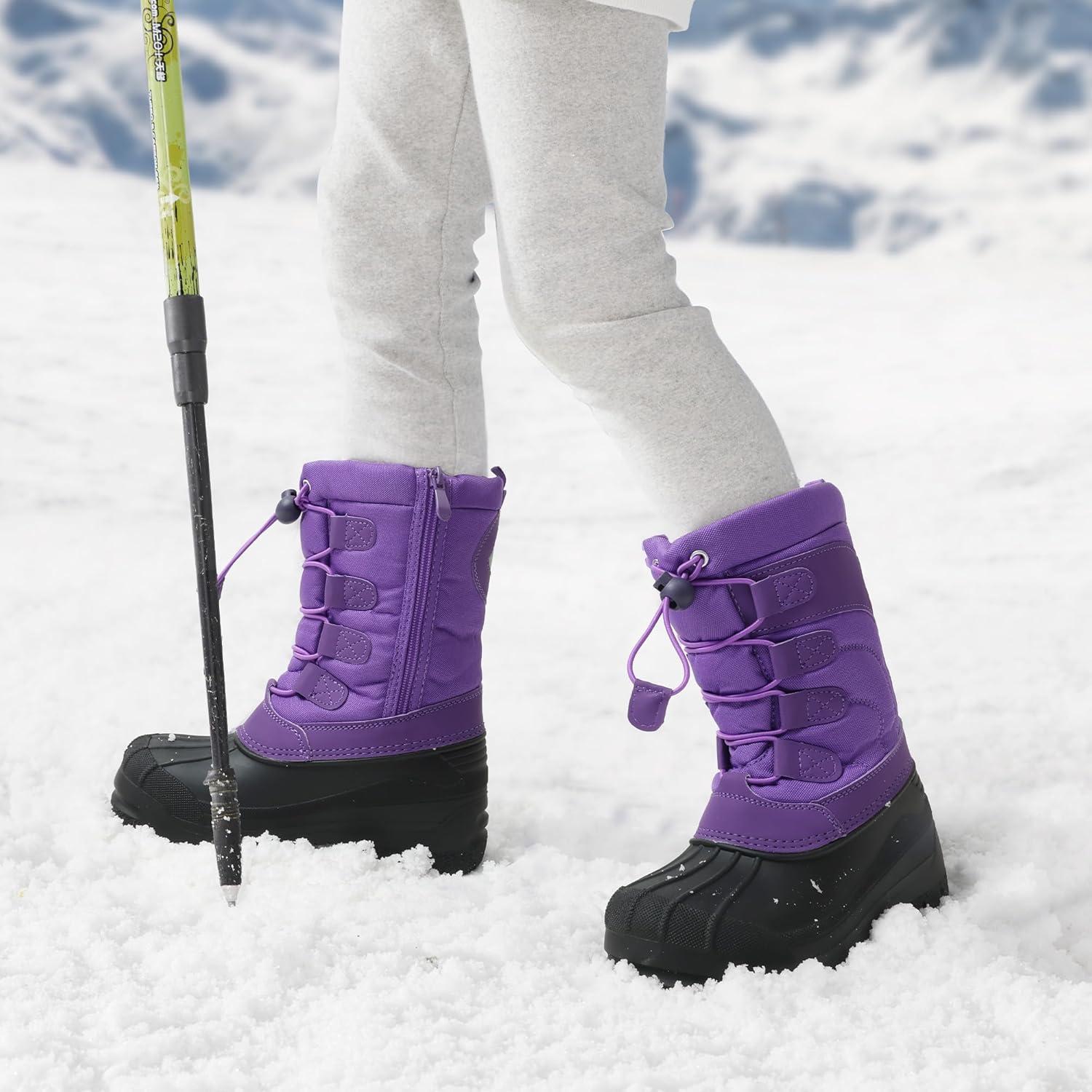 imageDREAM PAIRS Boys Girls Snow Boots Waterproof Outdoor Warm Cozy AntiSlip Mid Calf Faux Fur Lining Winter Shoes for LittleBig KidsPurple