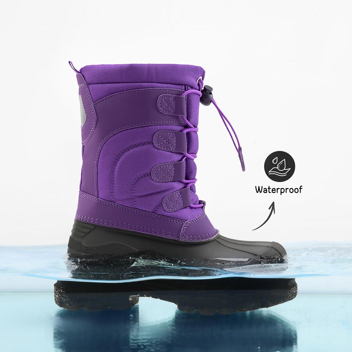 imageDREAM PAIRS Boys Girls Snow Boots Waterproof Outdoor Warm Cozy AntiSlip Mid Calf Faux Fur Lining Winter Shoes for LittleBig KidsPurple