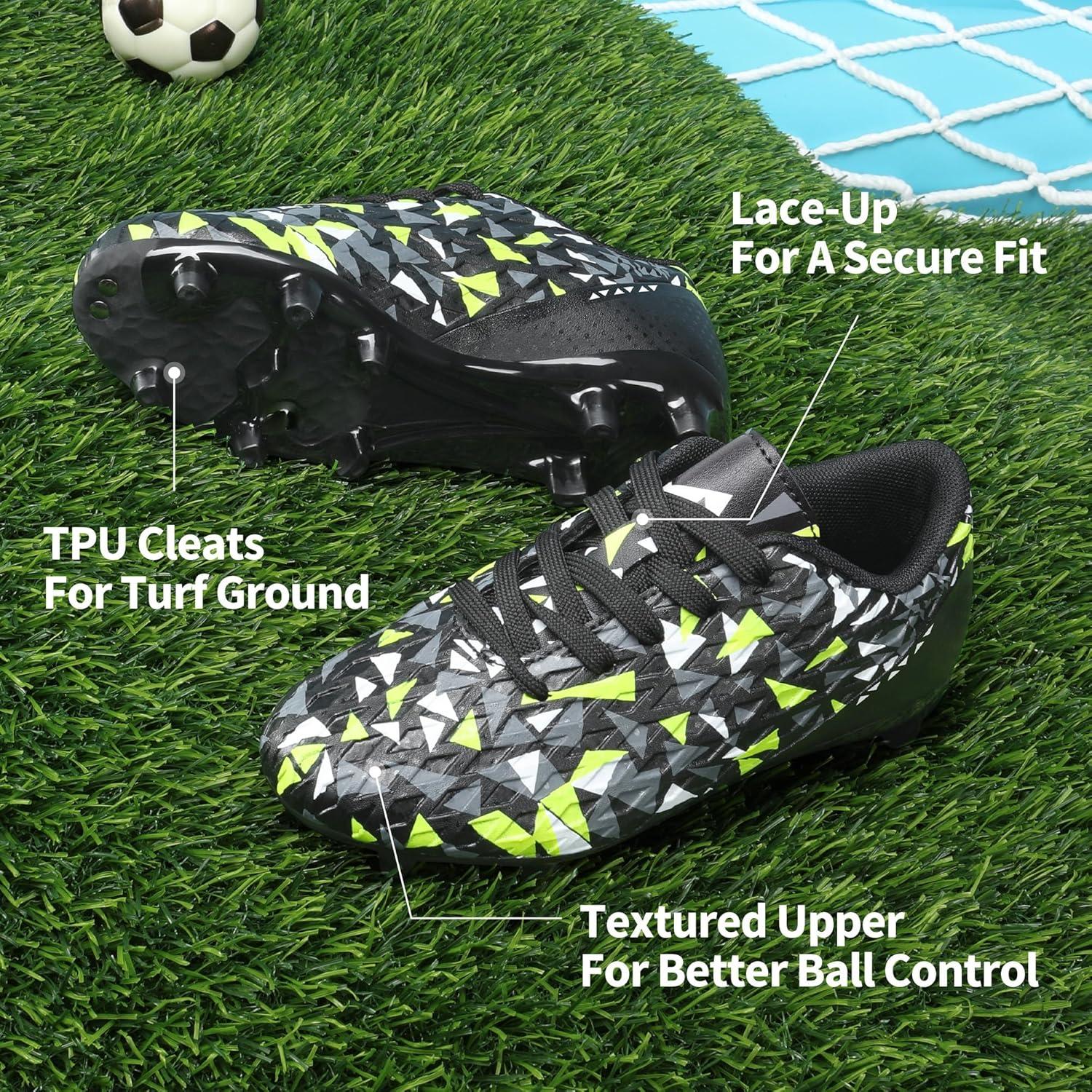 imageDREAM PAIRS Boys Girls Soccer Cleats Youth Firm Groud Athletic Outdoor Trainning Football Shoes for LittleBig KidBlackNeonGreen