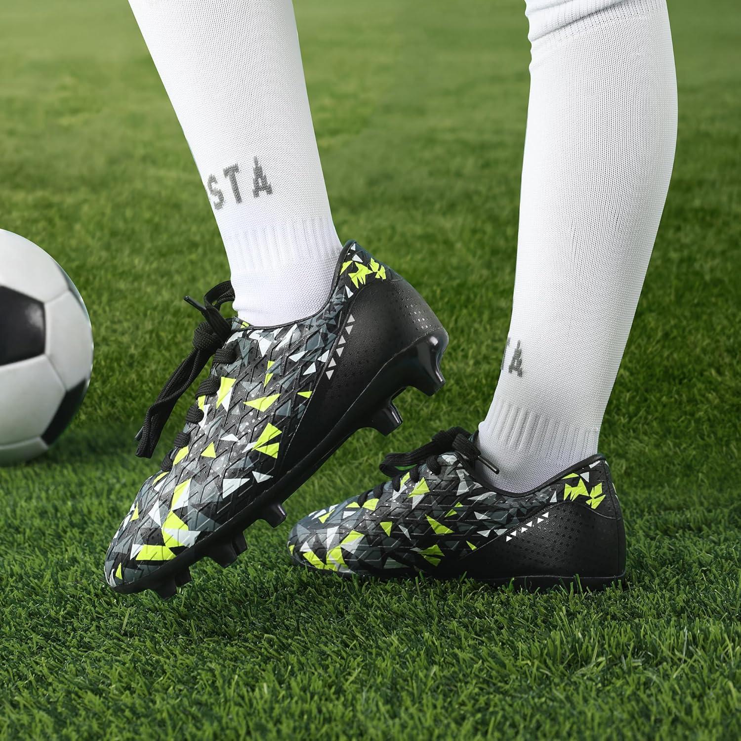 imageDREAM PAIRS Boys Girls Soccer Cleats Youth Firm Groud Athletic Outdoor Trainning Football Shoes for LittleBig KidBlackNeonGreen