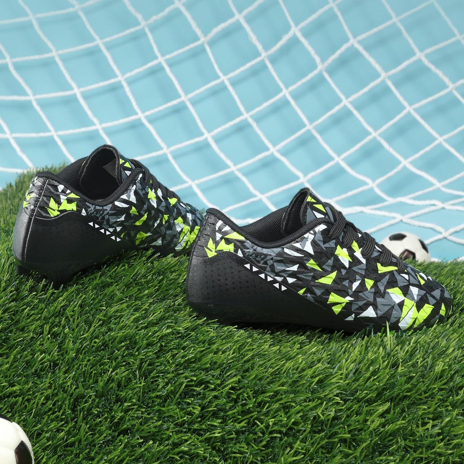 imageDREAM PAIRS Boys Girls Soccer Cleats Youth Firm Groud Athletic Outdoor Trainning Football Shoes for LittleBig KidBlackNeonGreen