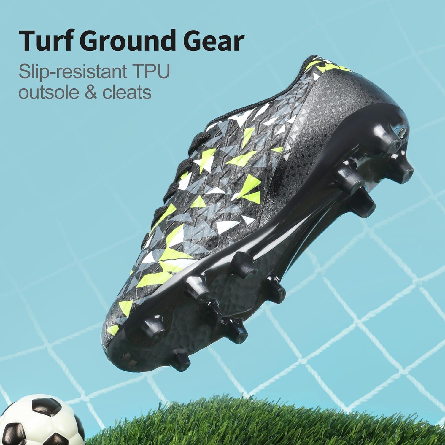 imageDREAM PAIRS Boys Girls Soccer Cleats Youth Firm Groud Athletic Outdoor Trainning Football Shoes for LittleBig KidBlackNeonGreen