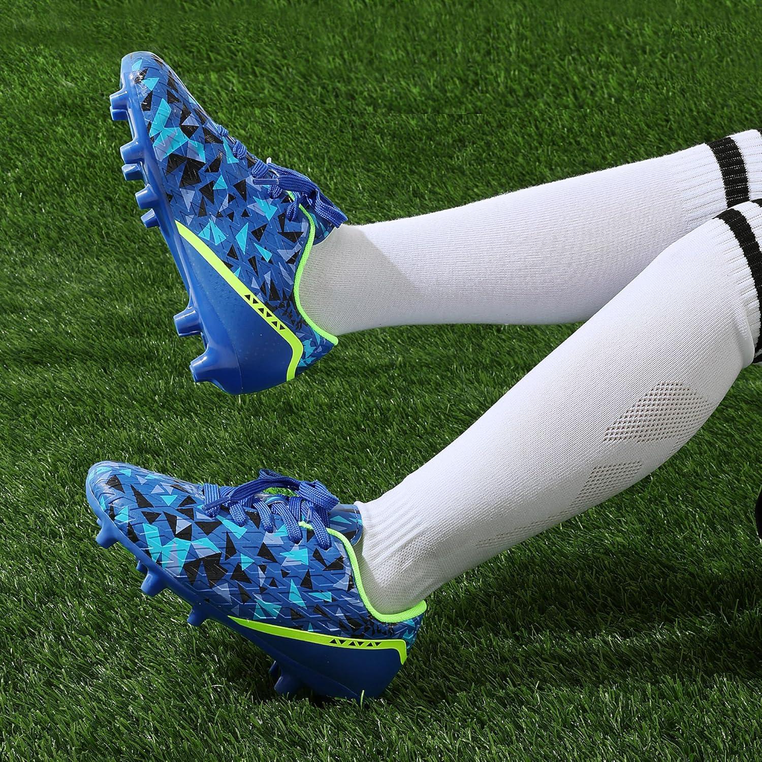 imageDREAM PAIRS Boys Girls Soccer Cleats Youth Firm Groud Athletic Outdoor Trainning Football Shoes for LittleBig KidNavyBlueBlackNeon Green