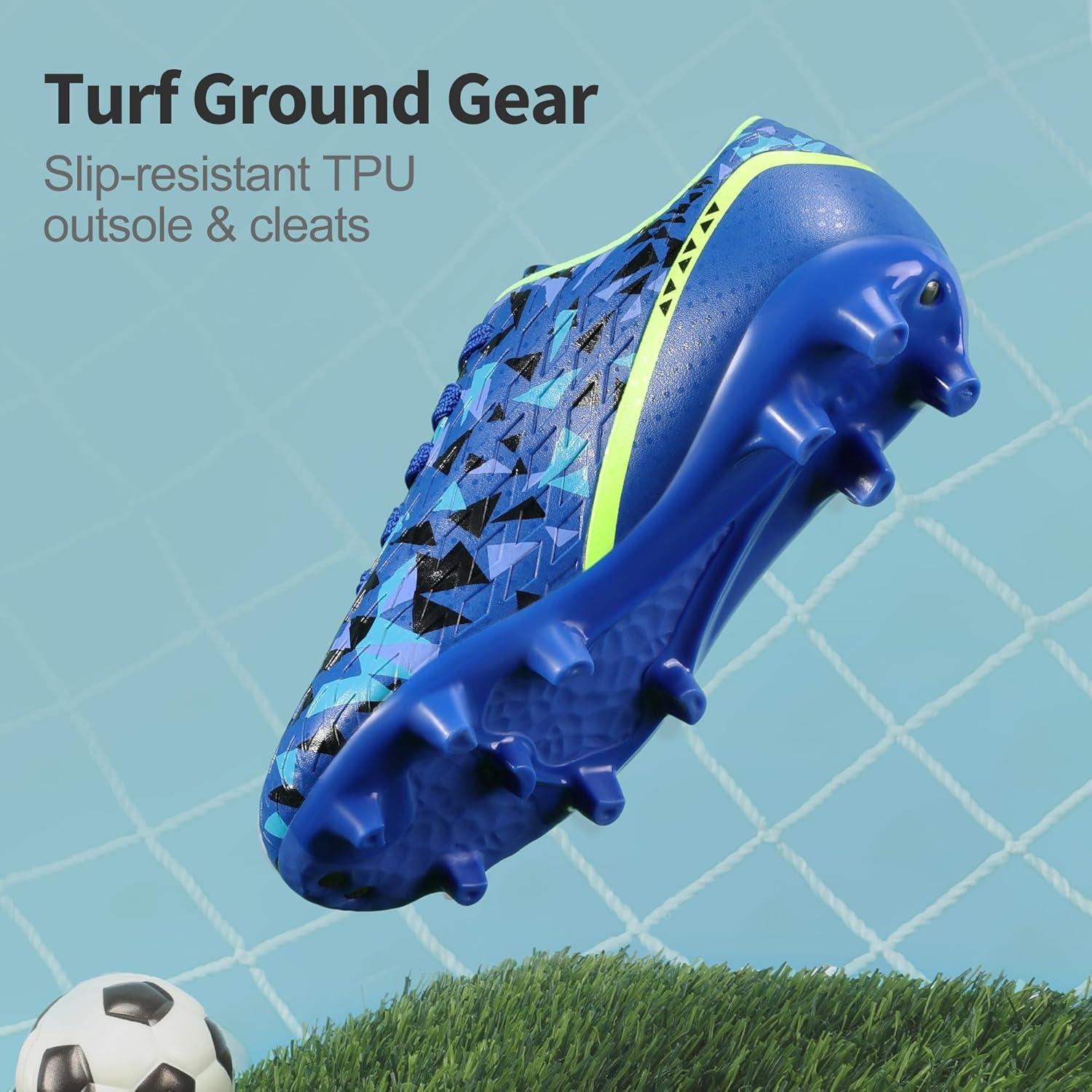 imageDREAM PAIRS Boys Girls Soccer Cleats Youth Firm Groud Athletic Outdoor Trainning Football Shoes for LittleBig KidNavyBlueBlackNeon Green