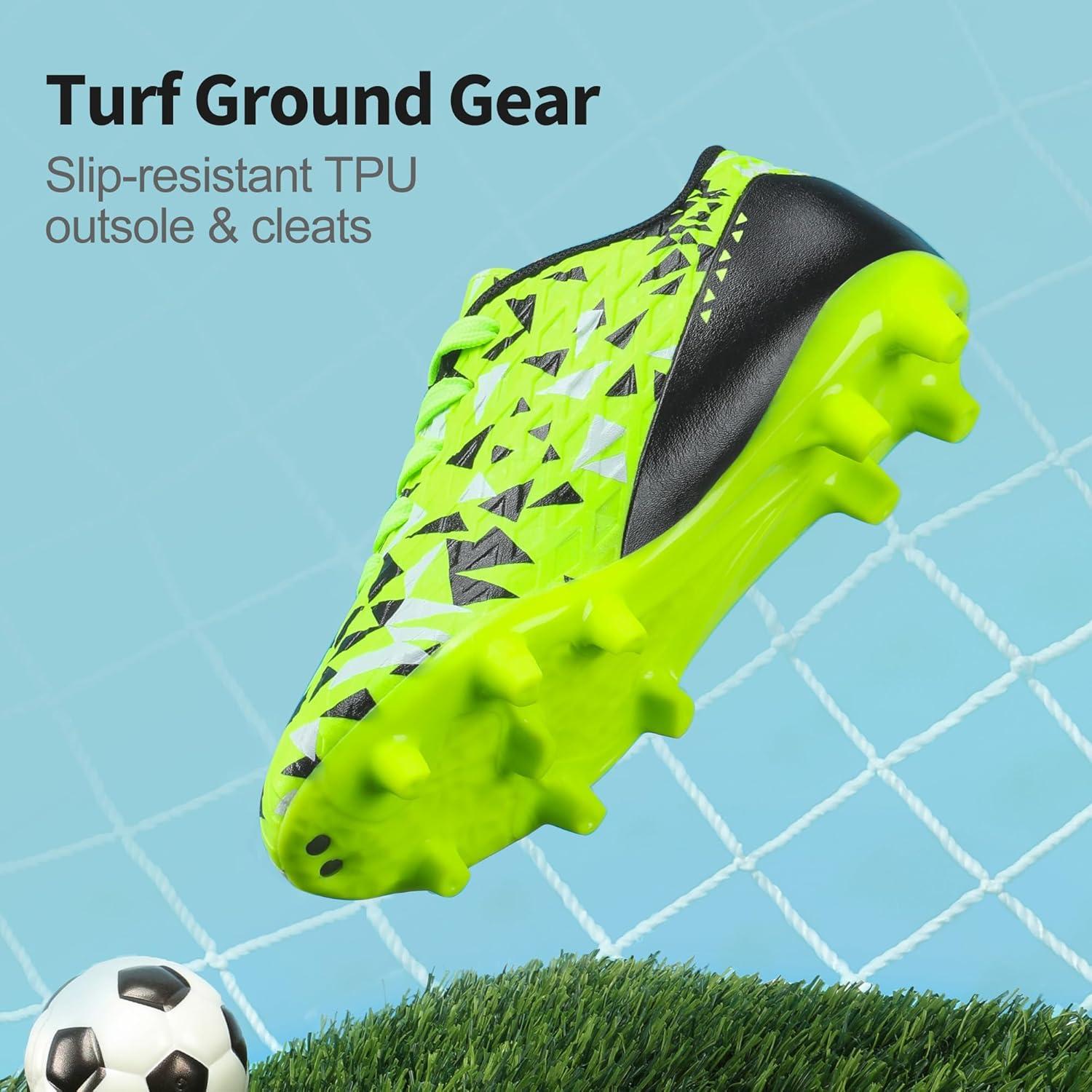 imageDREAM PAIRS Boys Girls Soccer Cleats Youth Firm Groud Athletic Outdoor Trainning Football Shoes for LittleBig KidNeon GreenBlack